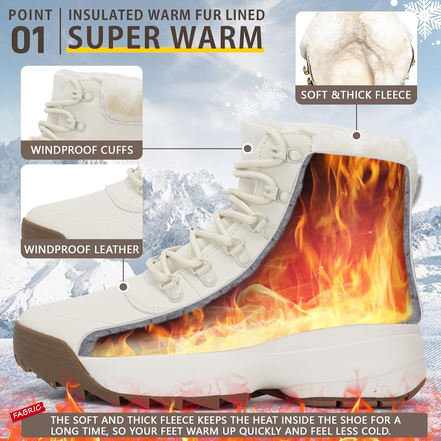 Waterproof Winter Snow Boots for Women丨Insulated-Warm Fur-Lined Booties丨Non-Slip Cushion Outdoor Walking Boots丨Lightweight Comfortable Casual Suede Leather Short Boots