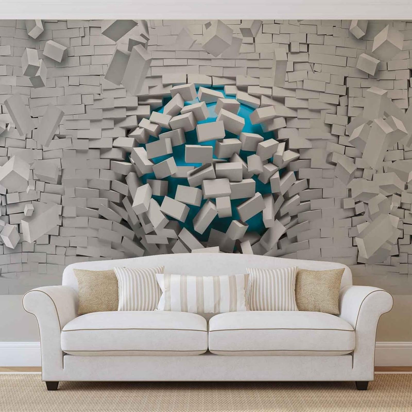 Kfjhgbdshhj 3D Mural Photo Mural-Wallpaper 3D Blue Balls And Brick Wall Mural,430Cmx300cm Poster - Wall Sticker - Frameless Picture