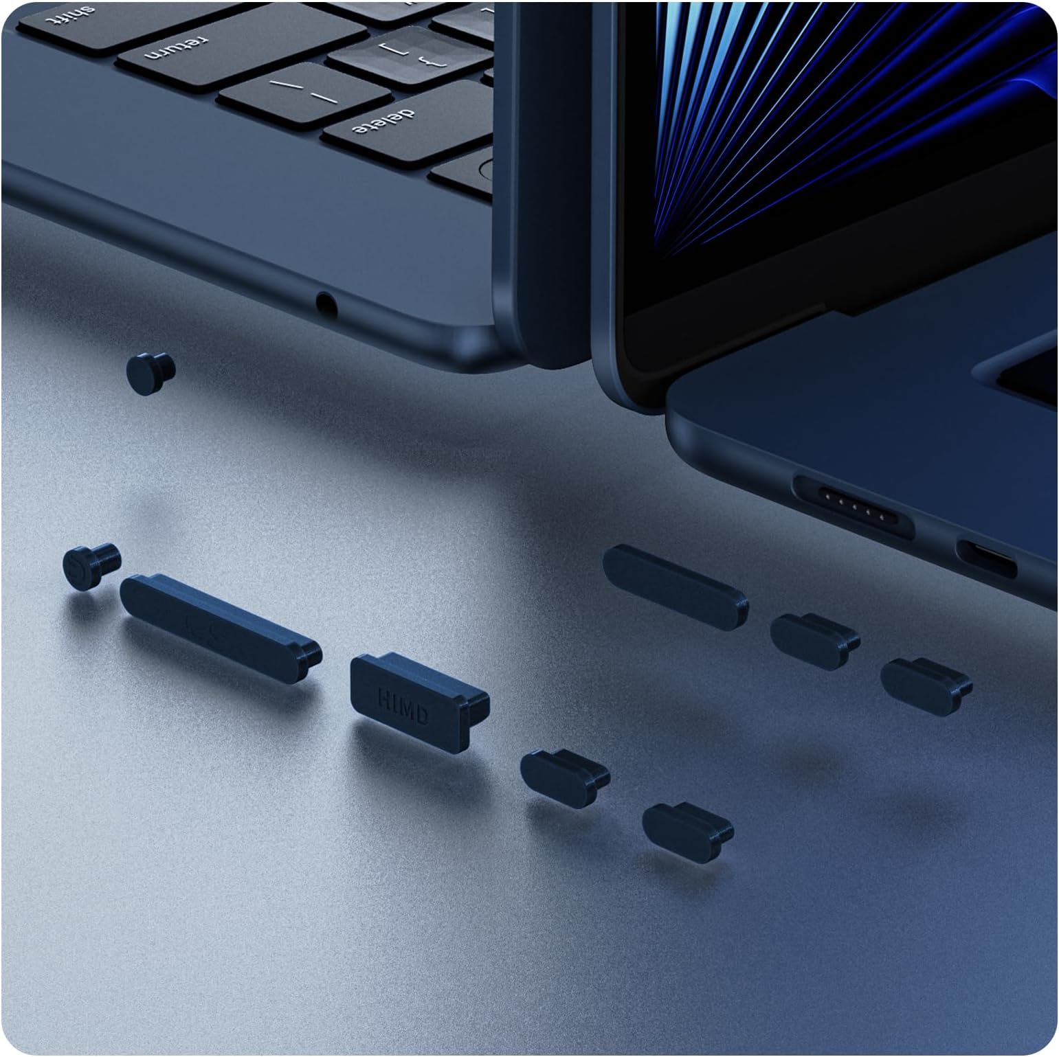 Soonjet 9Pcs Anti Dust Dirt Plug Cups Set for MacBook Air 13.6/15 inch M3 M2, MacBook Pro 14/16 inch M3 M2 M1 Pro/Max, MacBook Pro/Air 13'' 2016-2022 Accessory Silicone Anti Dirt Cover - Midnight