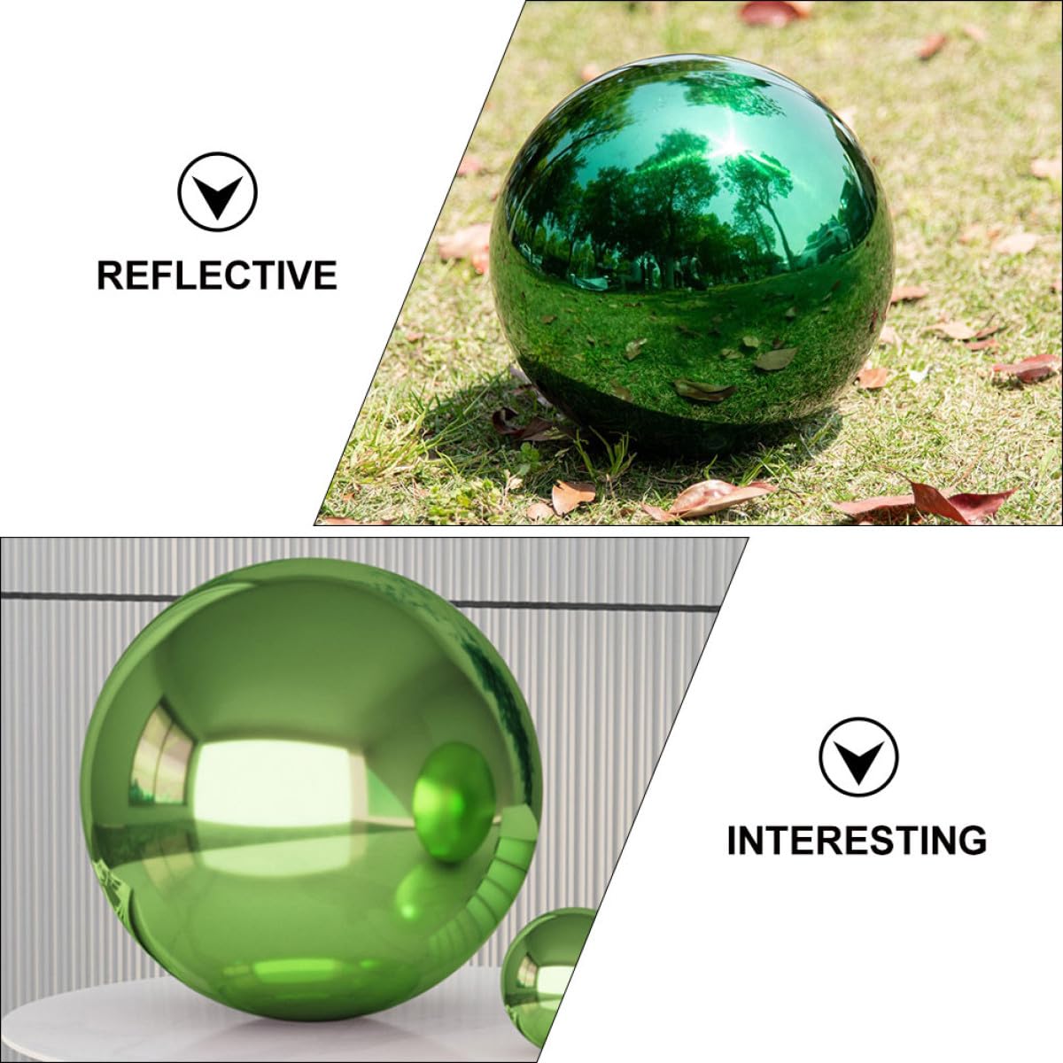 Sfere Riflettenti Palline da Giardino 2 Pezzi in Acciaio Inossidabile da Giardino Design Chic Verde Resistenti per Arredo Esterna e Letto di Fiori