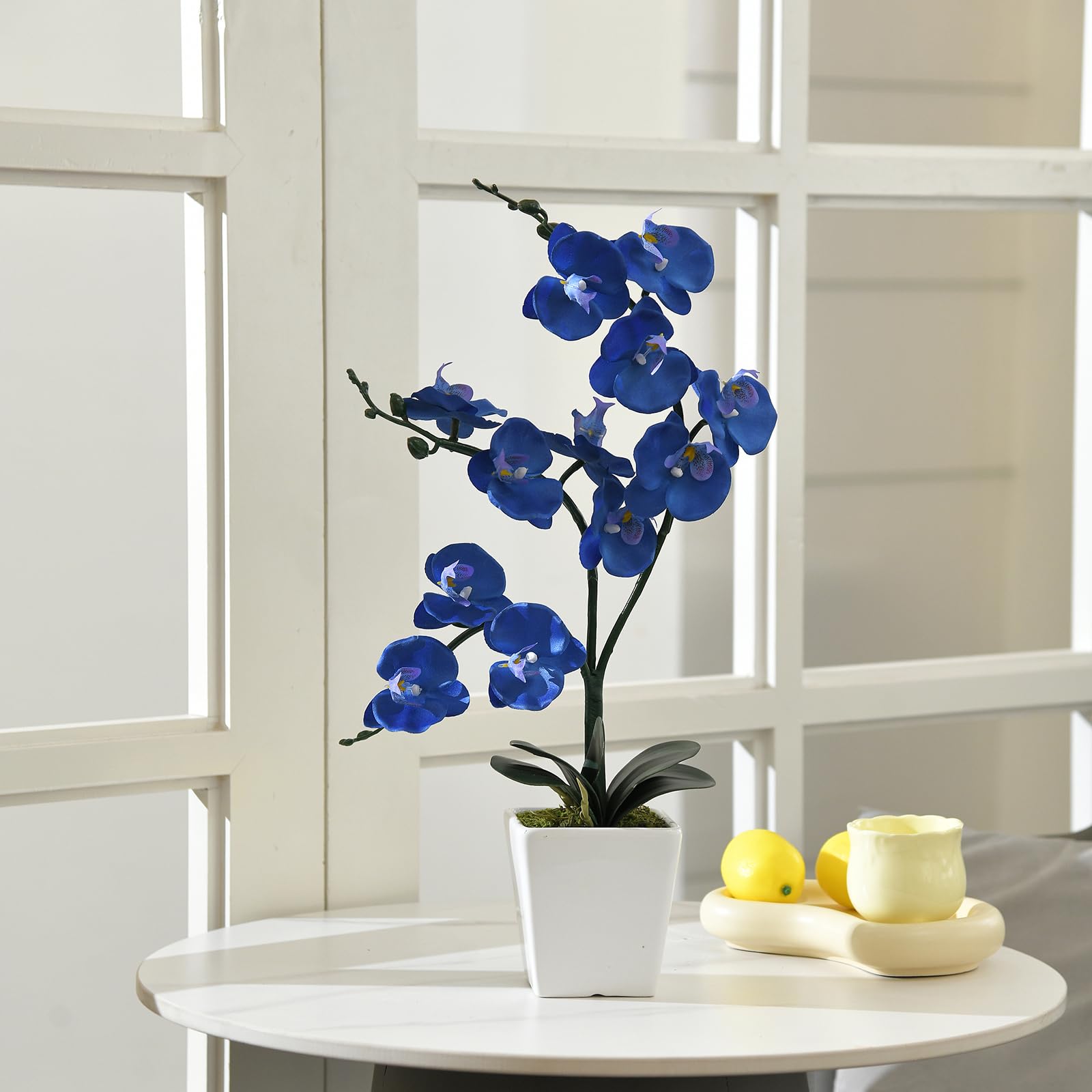 Orquídea Artificial de Seda Phalaenopsis de 15 Pulgadas de Alto (Azul Marino)