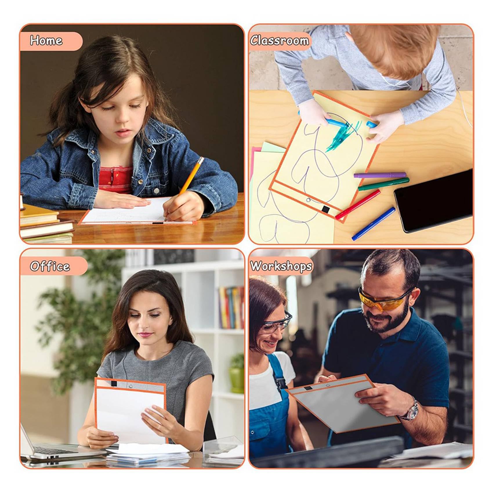 Fundas Reutilizables de Bolsillo Borrable en Seco, Fundas de Plástico para Archivos, Protectores de Páginas para Material de Oficina para Aulas de Profesores, 60 Piezas