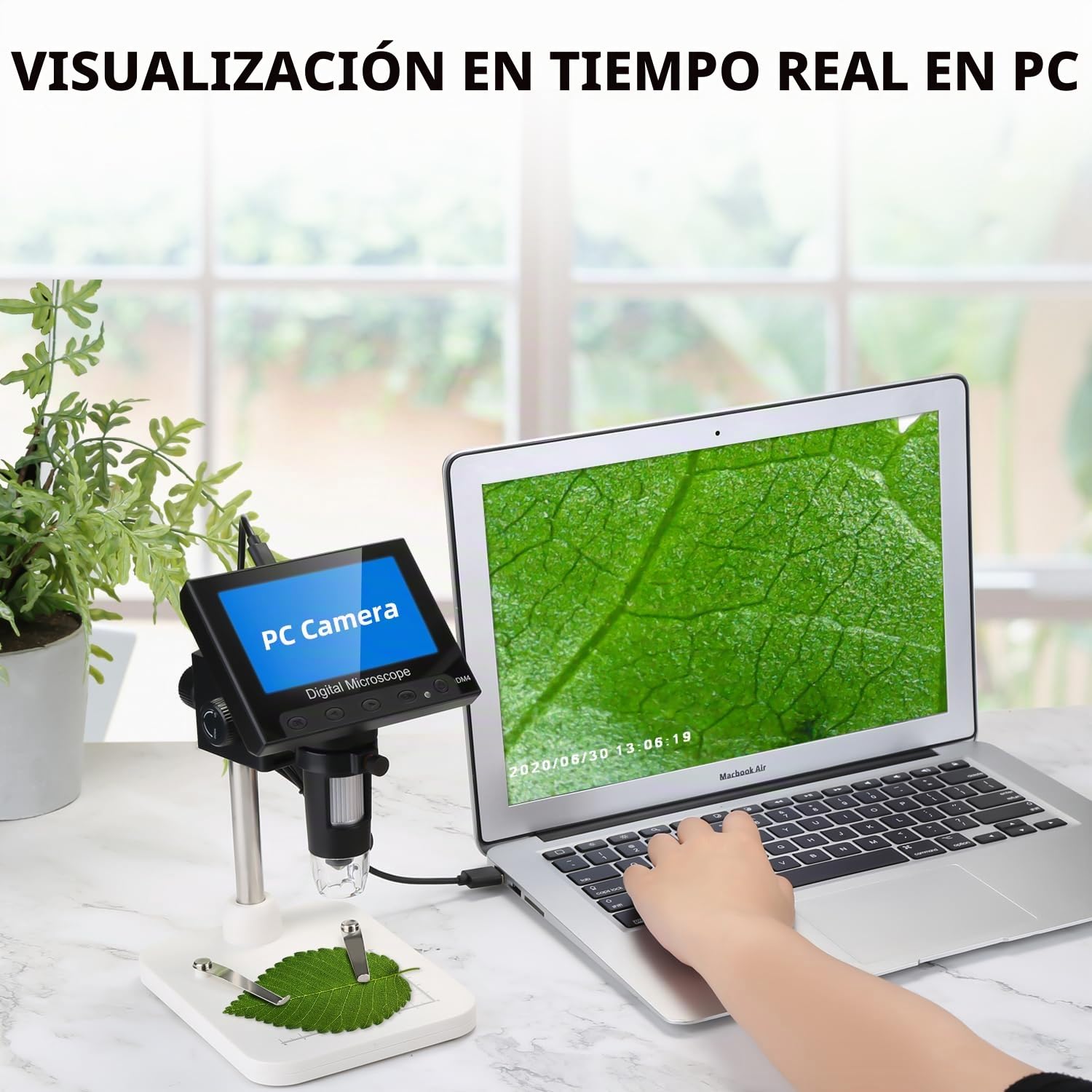 WADEO Microscopio Digital LCD de 4,3 Microscopio Portátil con Vista de PC 1000X, Incluye Tarjeta de 32 GB, con 8 LED y Soporte metálico, Compatible con MacOS y Windows, para Trabajos Reparaciones