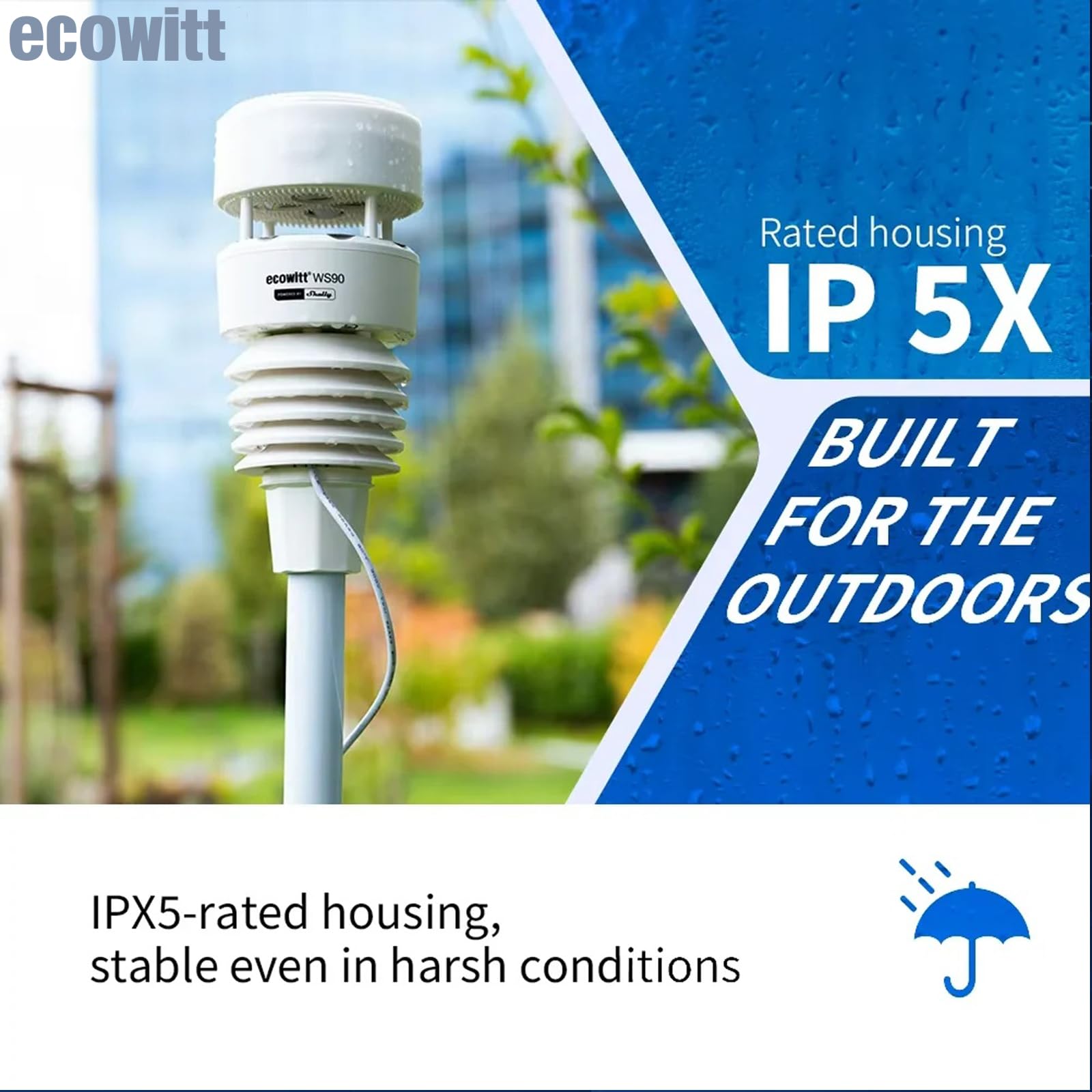 ECOWITT WS90 7-w-1 bezprzewodowy czujnik zewnętrzny do stacji pogodowej, zasilany energią słoneczną, wersja Bluetooth, kompatybilny z bramką Shelly Gateway