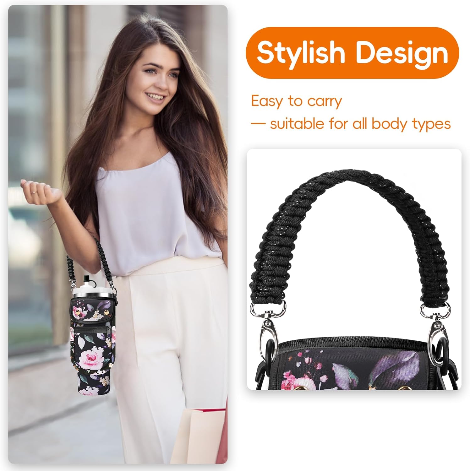 Water Bottle Carrier Bag with Phone Pocket for Stanley 40/30 oz Tumbler Neoprene Insulated Mug Sleeve Pouch with 2 Pockets & Adjustable Strap & Straw Cover for Stanley Cup Accessories - Image 2