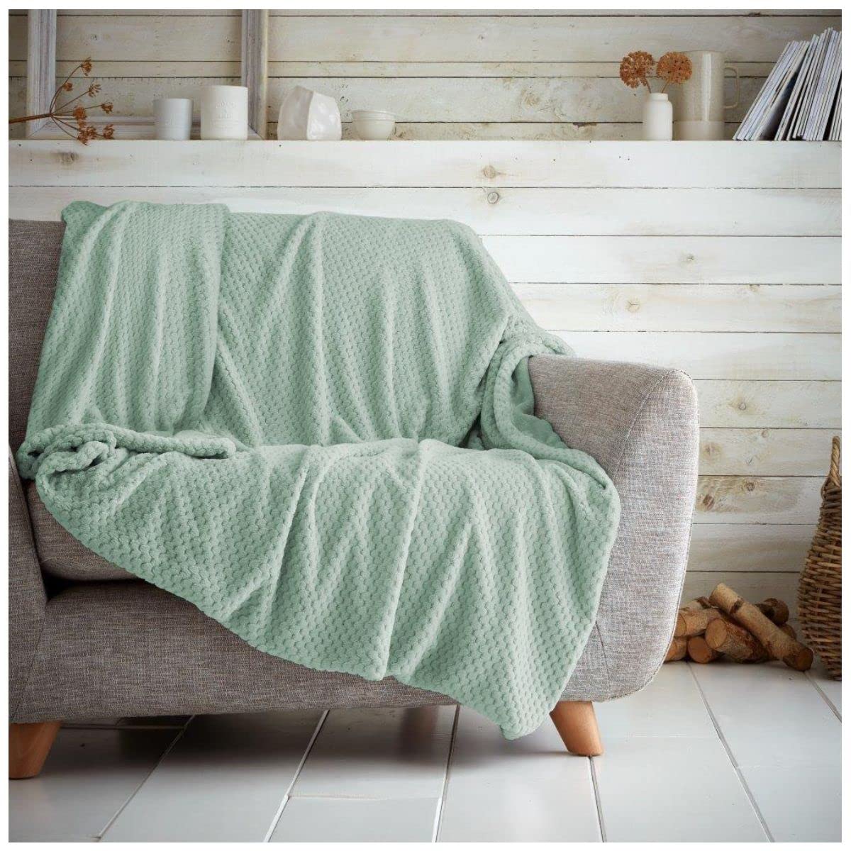 GC GAVENO CAVAILIA Teddy Throws, Snuggle Blanket For Bed, Thermal Fleece Blankets, Duck Egg, 200X240 Cm