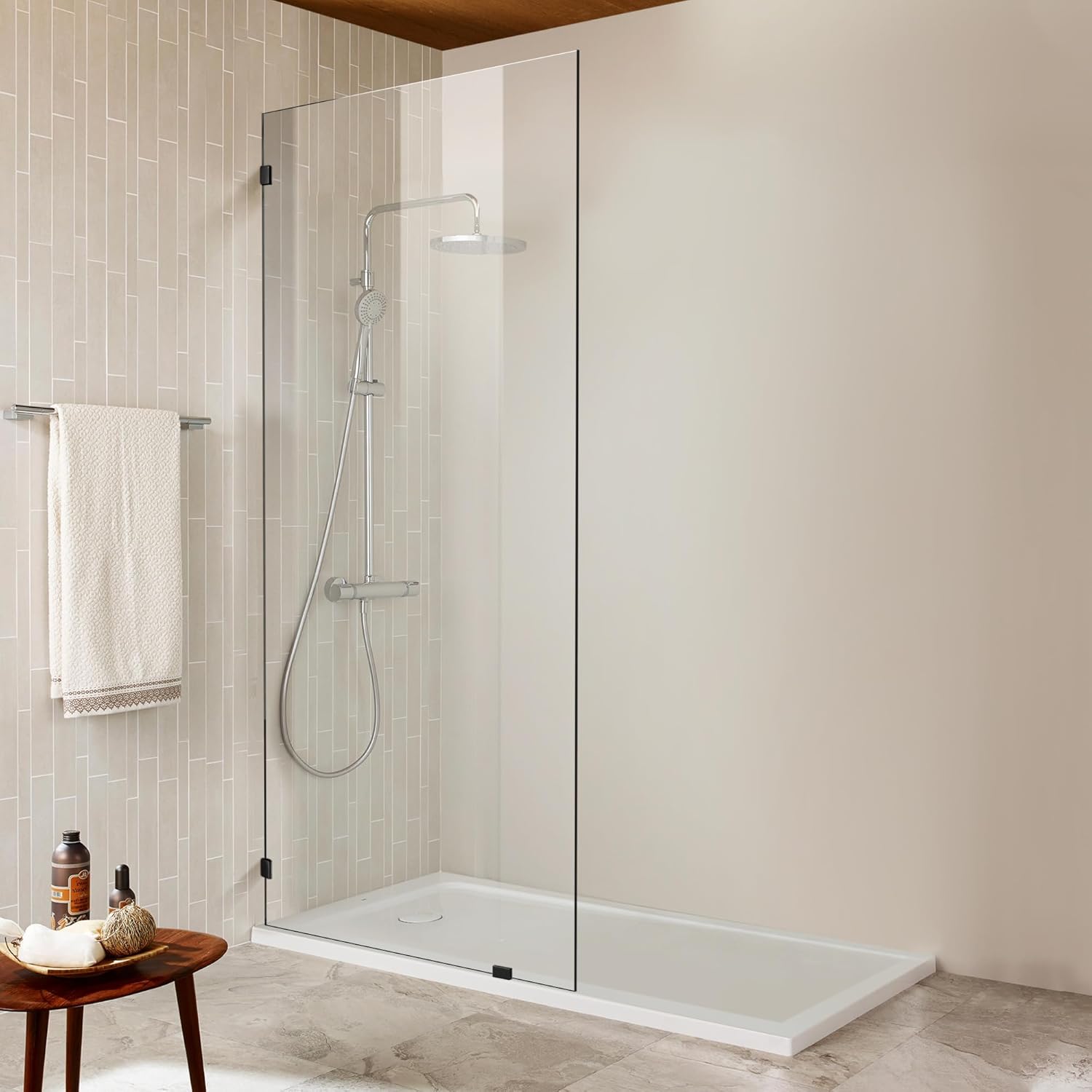 Bathroom Shower Door 20.5" W x 78.75" H, Frameless Fixed 3/8" (10mm) Thick Clear Tempered Glass Door Panel, Matte Black Clamp Hardware 20.5*78.75 inch