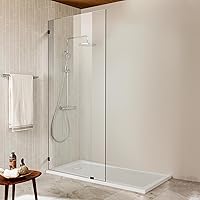 Danmeiwying Frameless Fixed Shower Door Panel 20.5"x78.75" - 10mm Thick Tempered Glass, Matte Black Clamps for Leak-Proof Bathroom