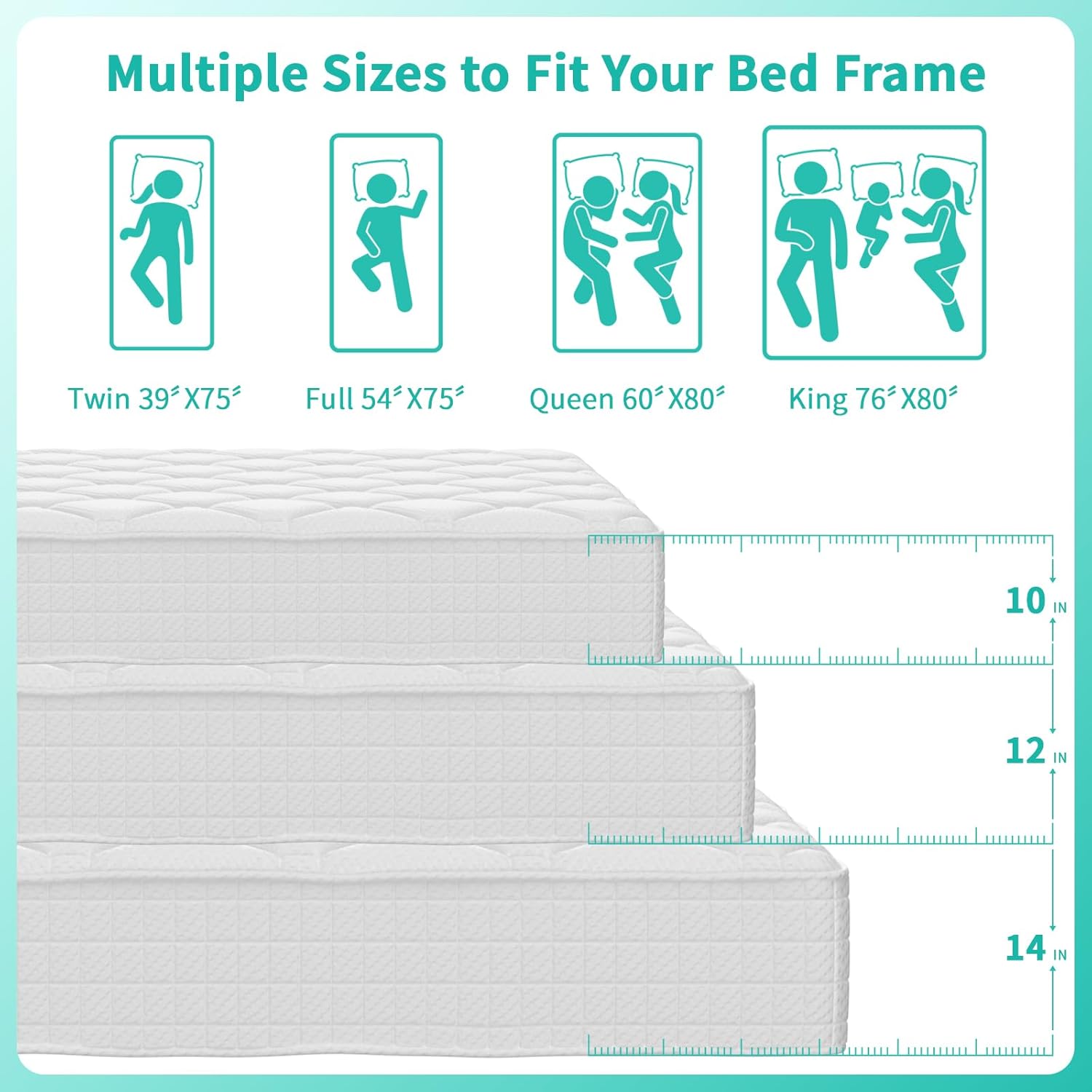 14 Inch Full Size Mattress, Pocketed Coils for Strong Support, Hybrid Memory Foam & Fiberglass Free, Cool Night & Spinal Alignment, Pressure Relief & Motion Isolation, Medium Firm