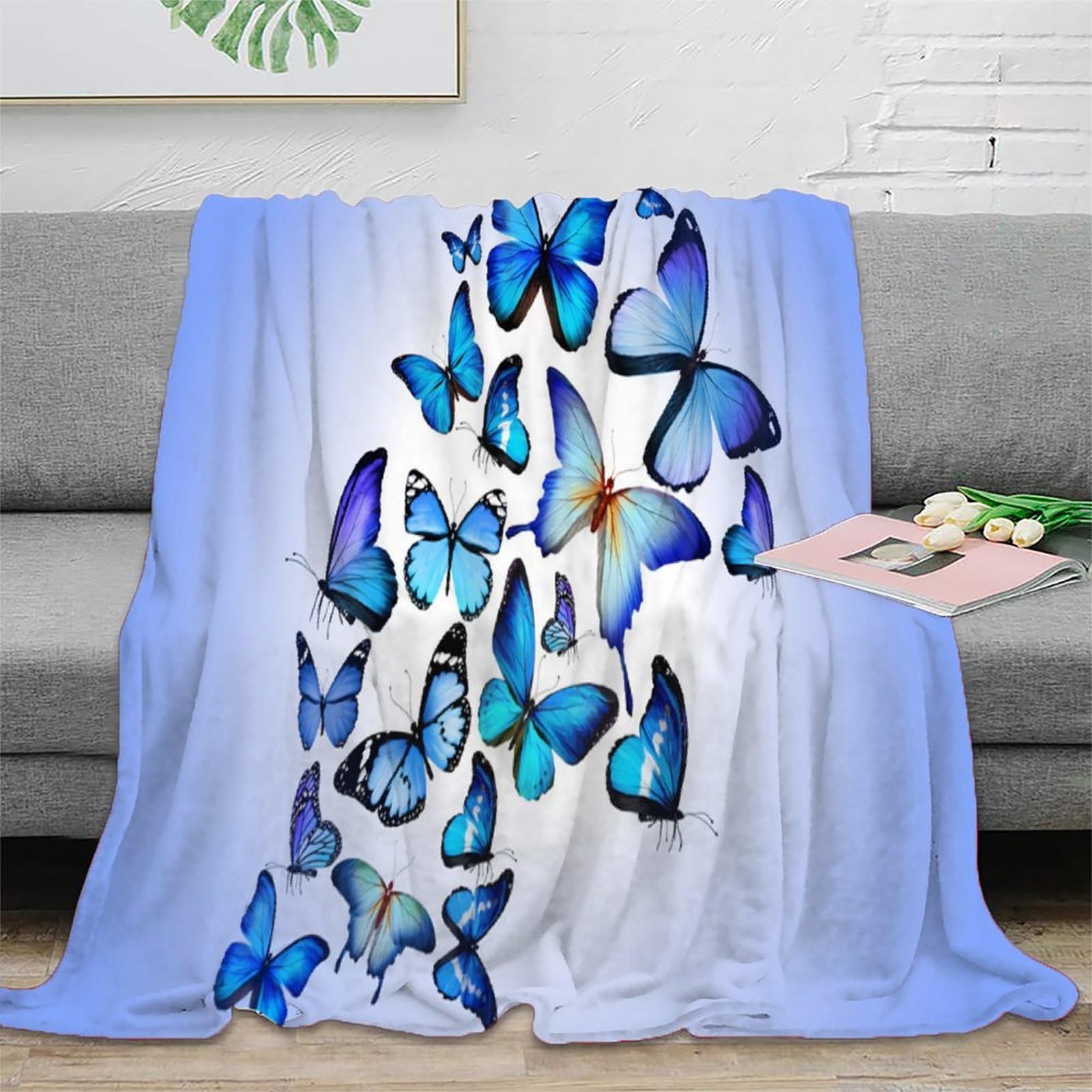 Couverture microfibre papillons 3D plaid de voyage léger 150x200cm