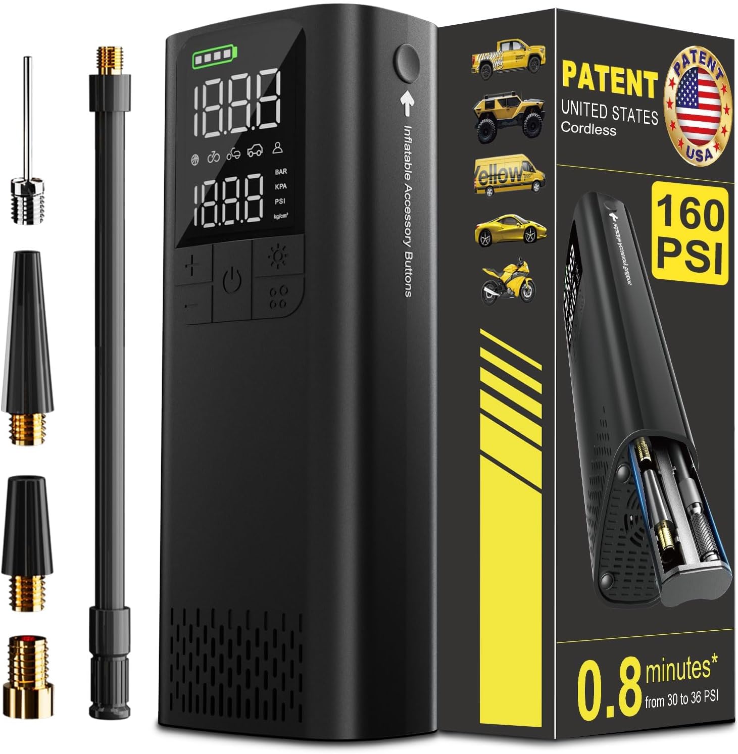 BBD Car Tire Inflator Portable Air Compressor,0.8 Min Full Inflation 160 PSI Digital Electric Auto Air Pump with Pressure Gauge,Type-c Charging Cable,Emergency LED Light for Car Bike Balls Motorcycle