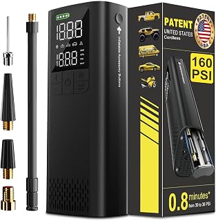 BBD Portable Car Tire Inflator: 160 PSI Air Compressor, 0.8 Min Full Inflation, Digital Pump with LED Light & Type-C for Cars, Bikes, Balls