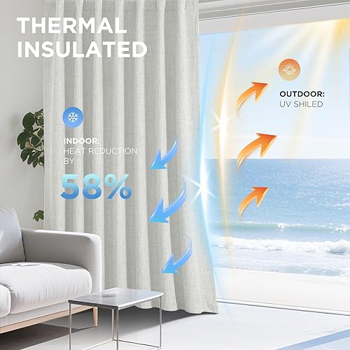 Miniatura 4 de Joydeco Cortinas 100% negras de 72 pulgadas de largo, 2 paneles de lino opacas naturales burgo para dormitorio, sala de estar, cortina de