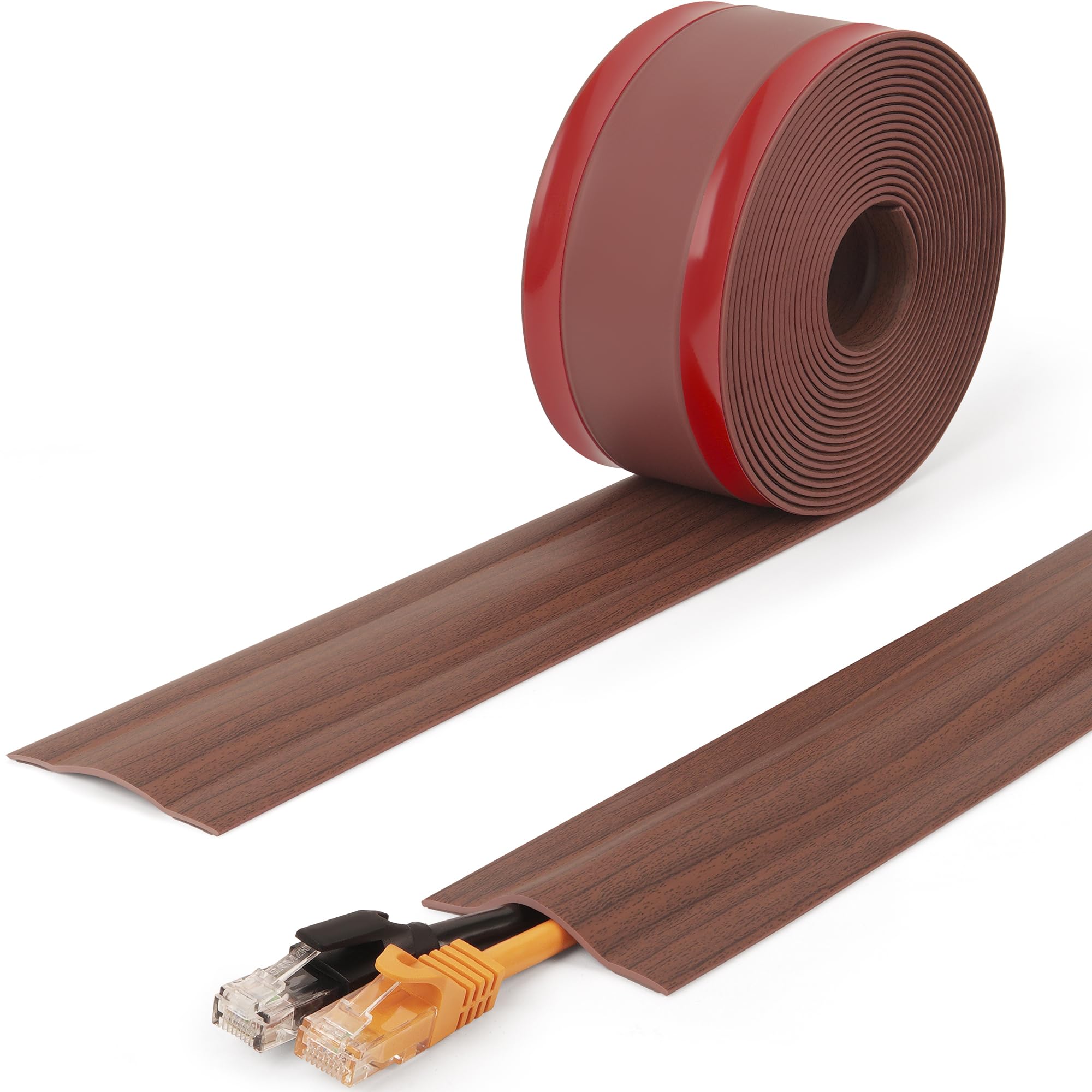 ZhiYo 6ft Cord Cover for Wires on Floors or Walls, 2.2in Wide, Dark Walnut