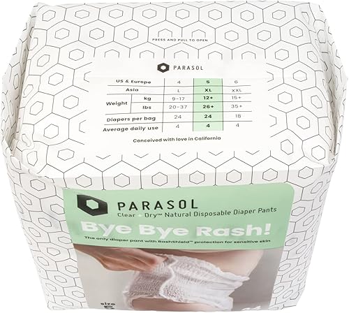 Miniatura 3 de Parasol Clear+Dry - Pañales desechables naturales, protección RashShield y envoltura cómoda Active 360, pañales de entrenamiento hipoalergénicos,