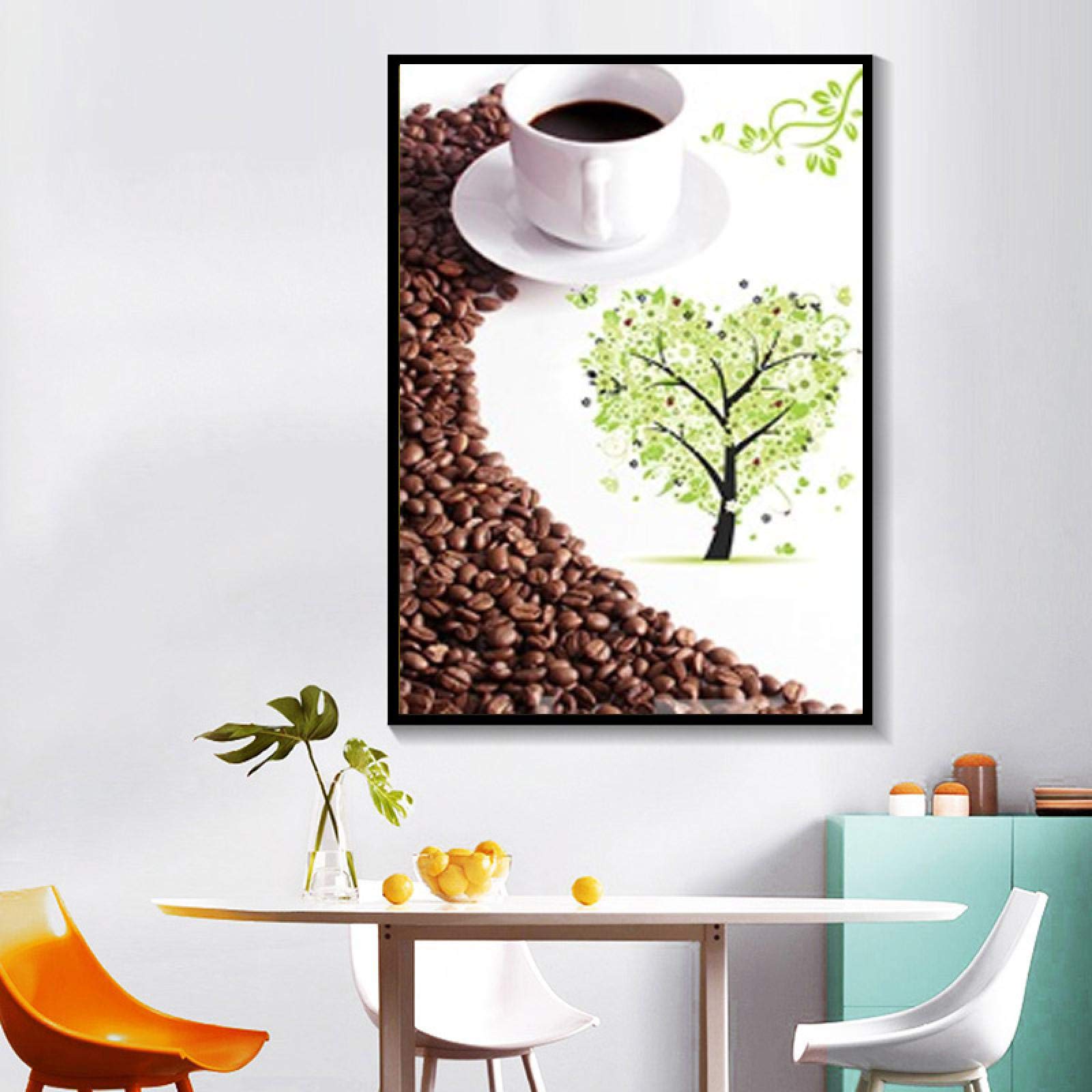 Yooyu Carteles e impresiones modernos Arte de la pared Pintura en lienzo Grano de café Corazón Cartel para la decoración del restaurante Decoración del café 60x80cm (24x32in) x2 con marco