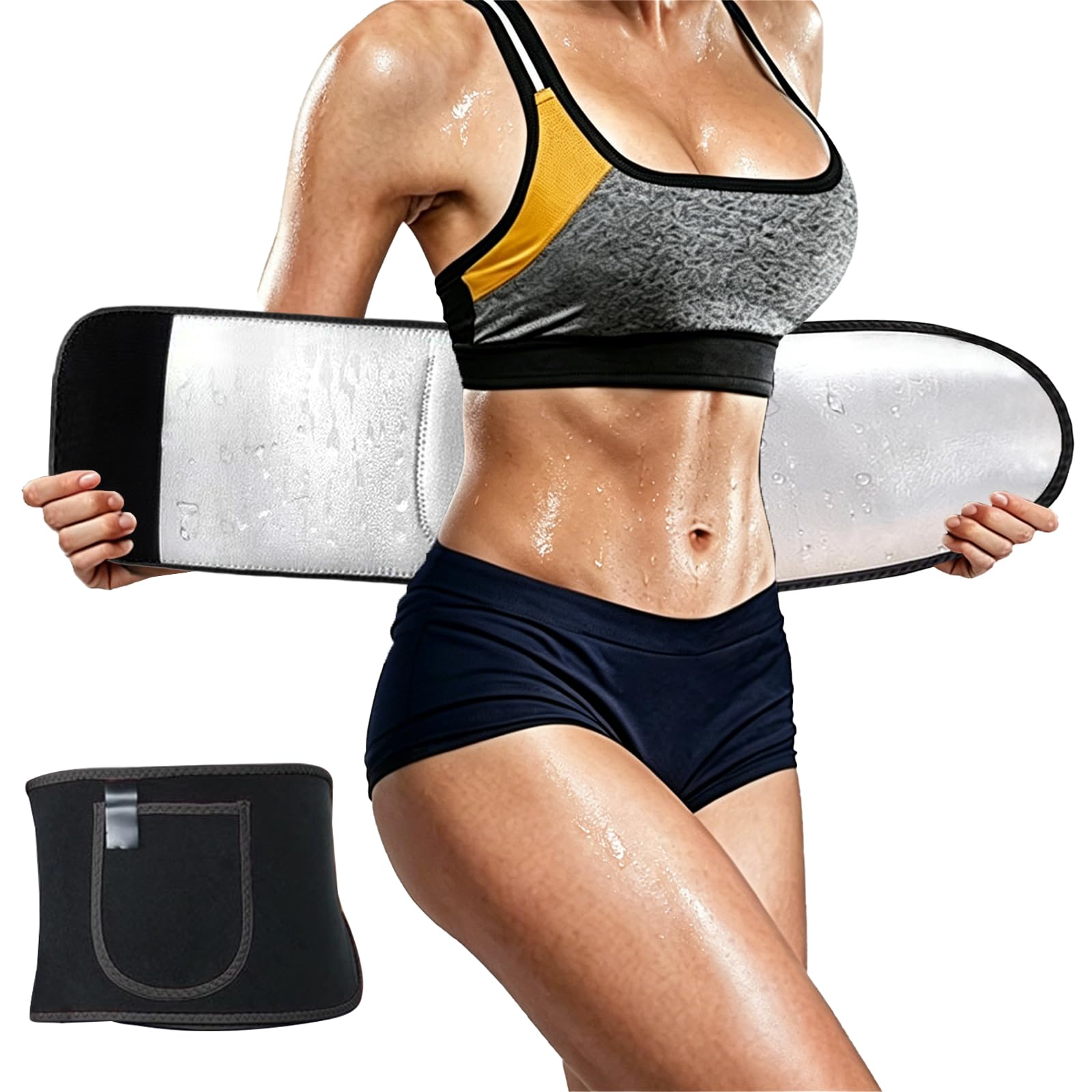 Myluatye Waist Trainer 110cm for Women Men,Weight Loss Long Sweat Belt,Adjustable Waist Trainer,with Phone Pocket,Sauna Effect,Sport Girdle for Fitness Black