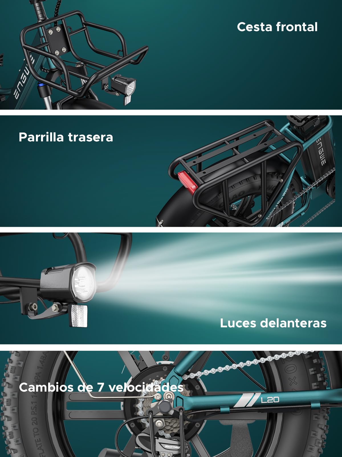 ENGWE L20 Boost Bicicleta Eléctrica para Adultos, 48V 13 Ah Extraíble Batería, Autonomía de hasta 120 km, Neumáticos Anchos de 20 x 4.0, 7 Velocidades