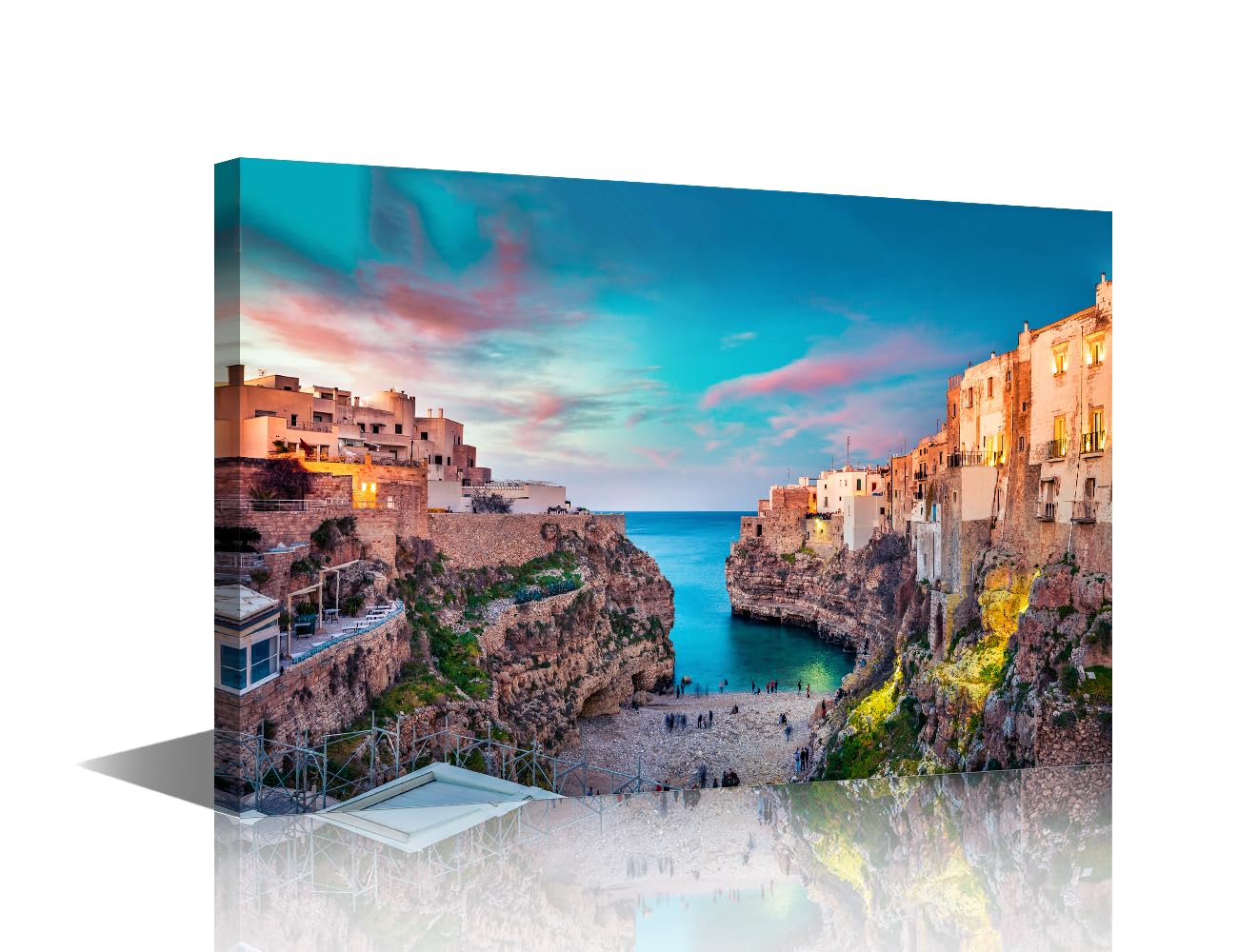 TISHIRON Wall Art European Town Sea Scenery Framed Wall Art Italy Colourful Evening View Modern Art Sea Wall Art for Living Room Bedroom Office Wall Decor Framed Ready to Hang 12" Wx18 H