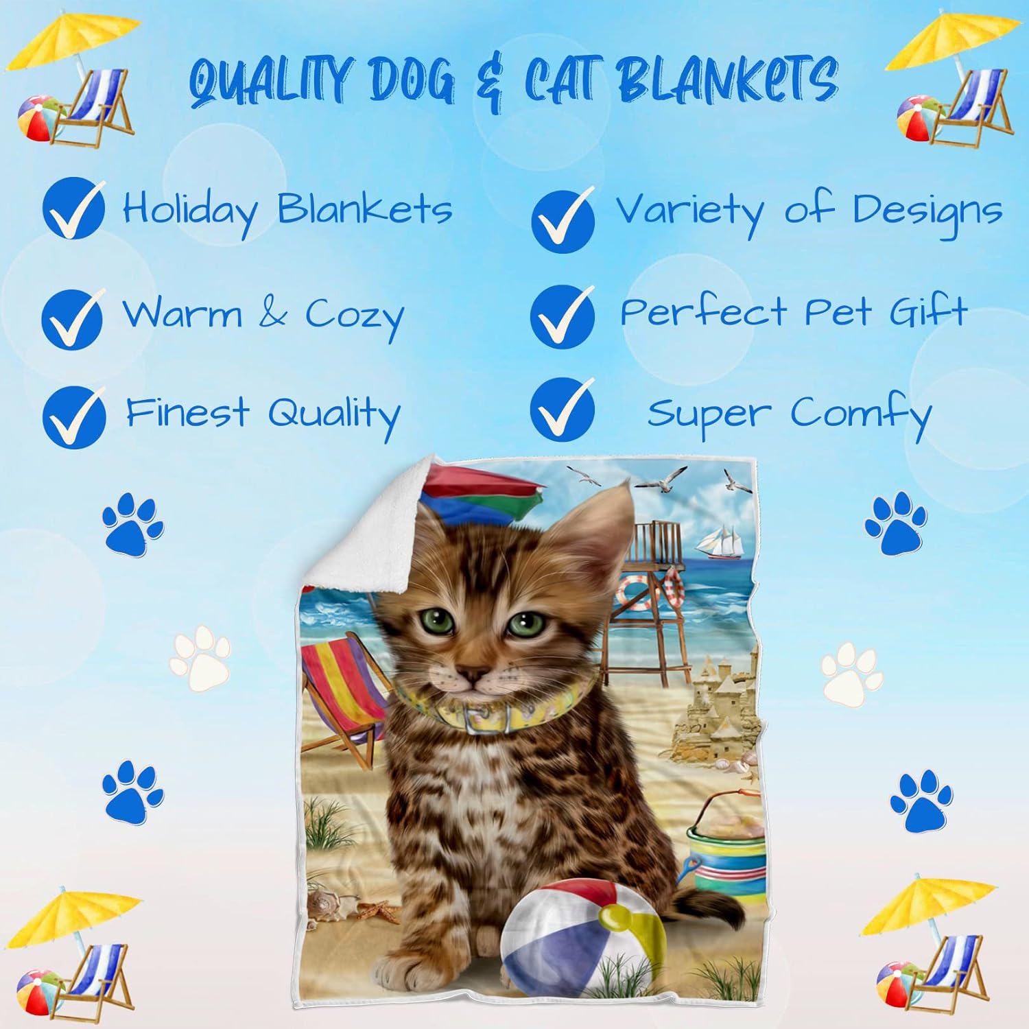 Pet Friendly Beach Bengal Cat Blanket - Lightweight Super Soft Cozy and Durable Bed Blanket - Animal Theme Fuzzy Blanket for Sofa Bed Couch BLNKT55511 (50x60 Woven)