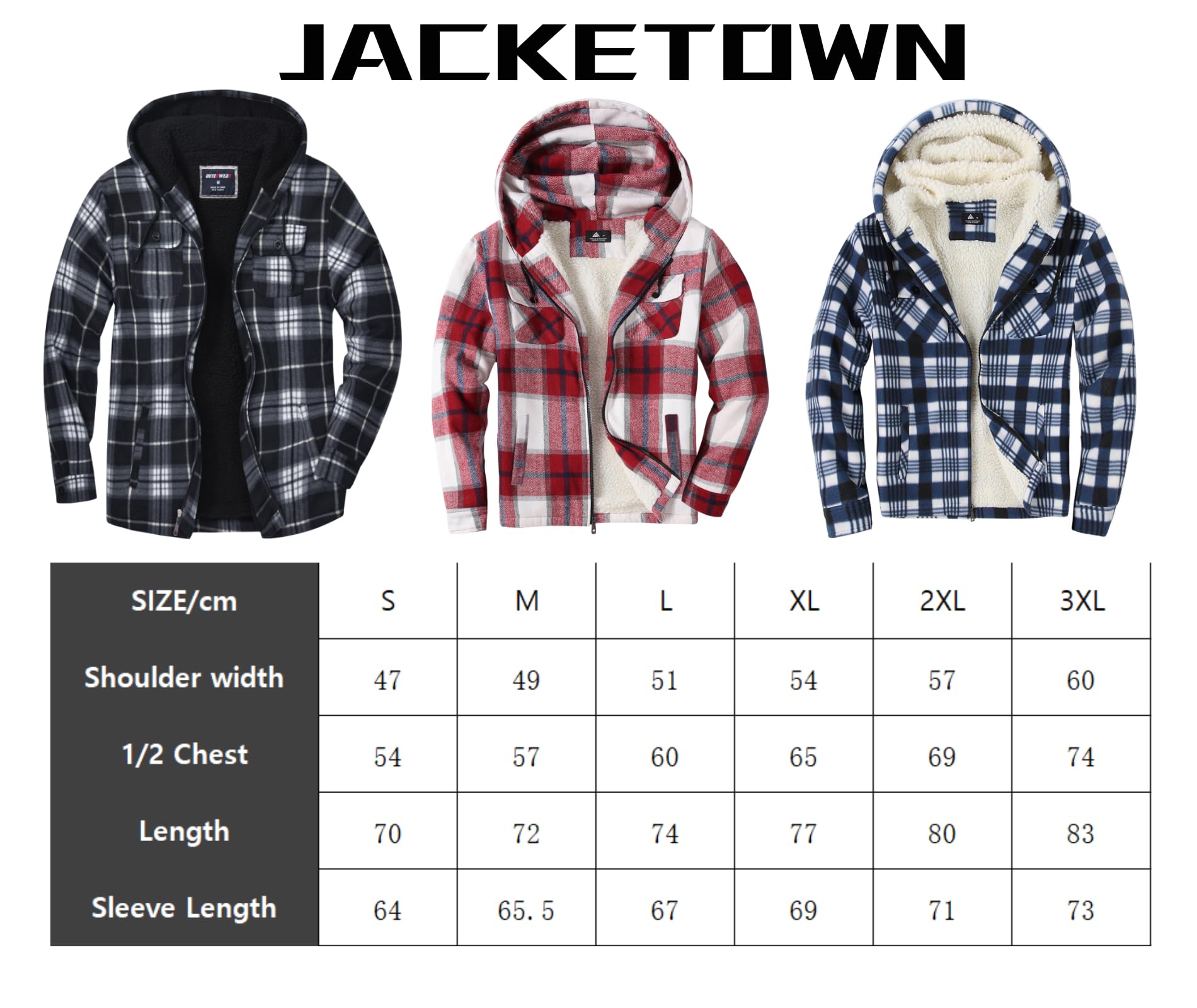 JACKETOWN Veste Polaire Homme Avec Capuche Chemise En Flanelle à Carreaux Veste Mi-Saison Chaude Doublée Manteau Décontracté Avec Poches Idéale Pour L’automne Et L’hiver