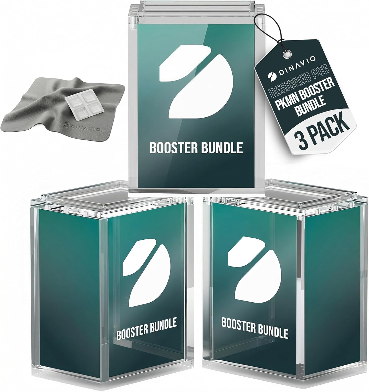 3 Pack Booster Bundle Acrylic Case with Stackable Feature - 8mm + 5mm Acrylic with Strong N52 Magnets - Compatible with PKMN Booster Bundle Boxes - Stackable Grooves (3 Pack)