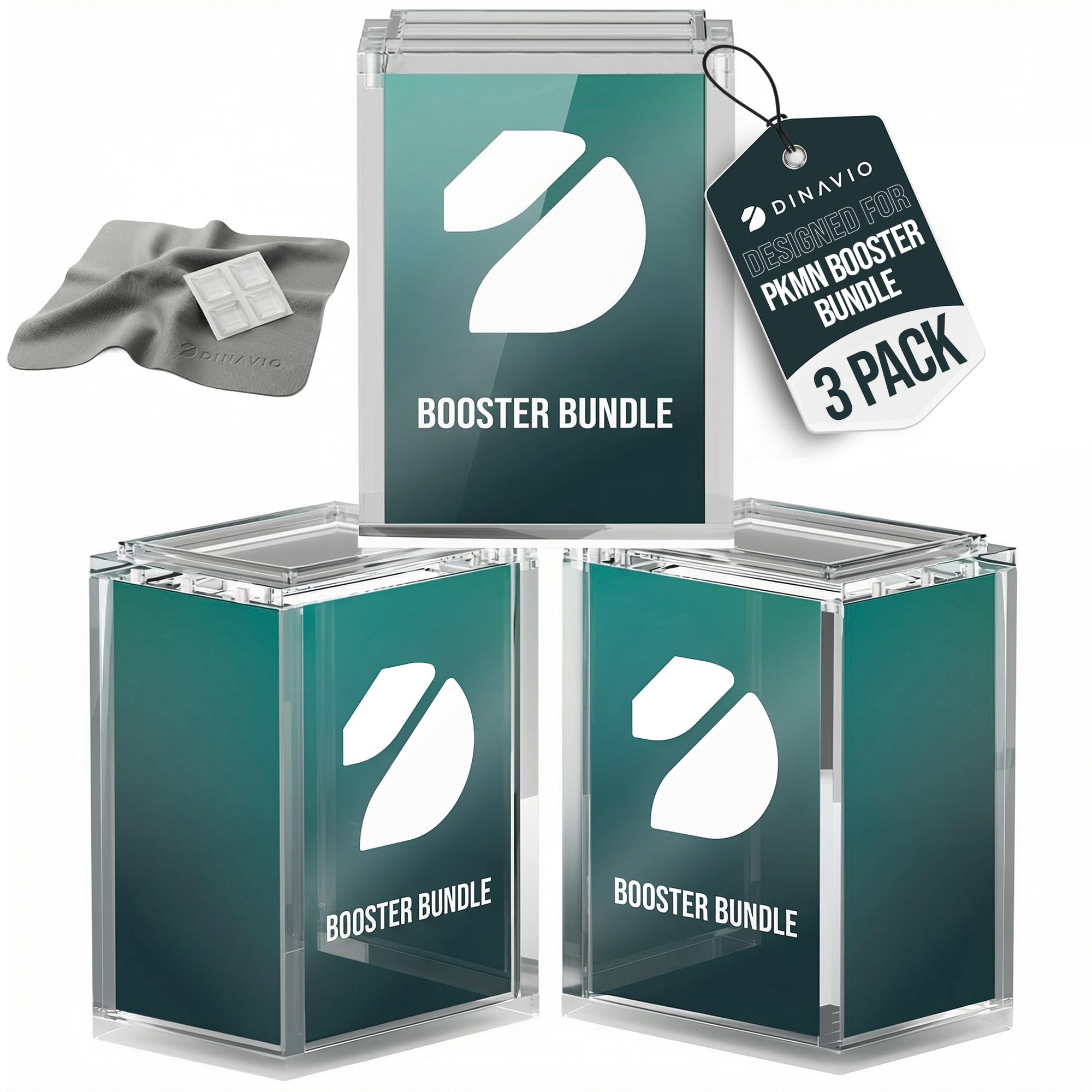 Dinavio Crafthouse 3 Pack PKMN Booster Bundle Acrylic Case with Stackable Grooves - 8mm+5mm, N52 Magnets - Compatible Up to Phantasmal Flames (Excludes Ascended Heroes & Perfect Order) 3 Pack Standard Size 3.9" x 2.2" x 3.1"