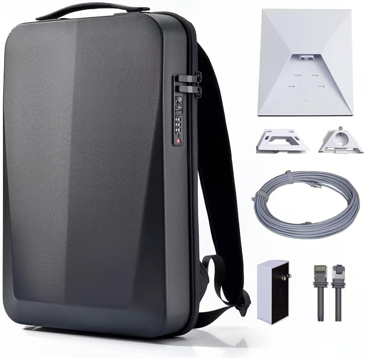 Starlink Mini Case, for Starlink Mini Dish Kit Backpack,Cables, Power Supply, Kickstand, Pipe Adapter & More, Waterproof Travel Bag for Starlink Accessories with TSA Lock & Charging Ports, Anti-Theft