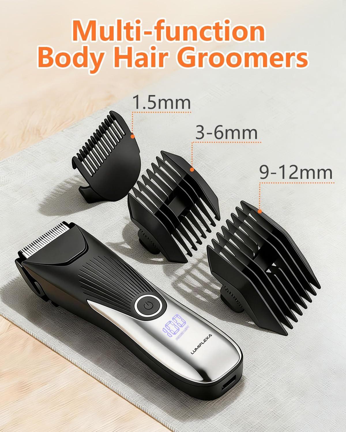 Body Hair Trimmer, LED Display, 6500 RPM Motor Manscaper for Men, 3 Adjustable Combs, USB & Dock Charging, IPX7 Waterproof Body Hair Groomers, Wet or Dry Use for Groin/Legs/Chest