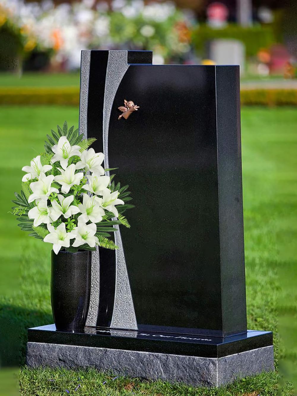 Fleur Artificielle En Pot Pour Tombe - Composition Durable Lys Et Roses - Hommage Sans Entretien
