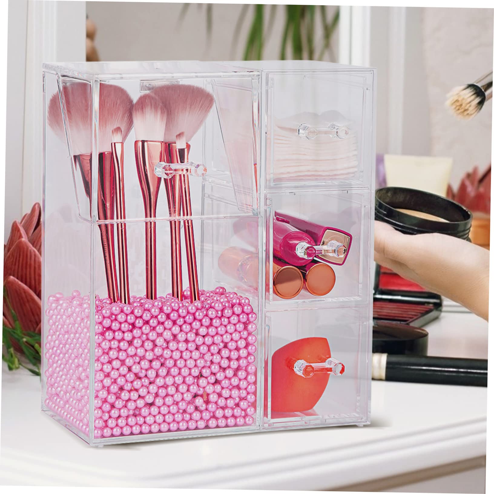 Healeved Porte-pinceaux de Maquillage avec Couvercle Pot à Pinceaux Cosmétiques Support à Cosmétiques Organisateur Outils de Maquillage Transparent pour Coiffeuse