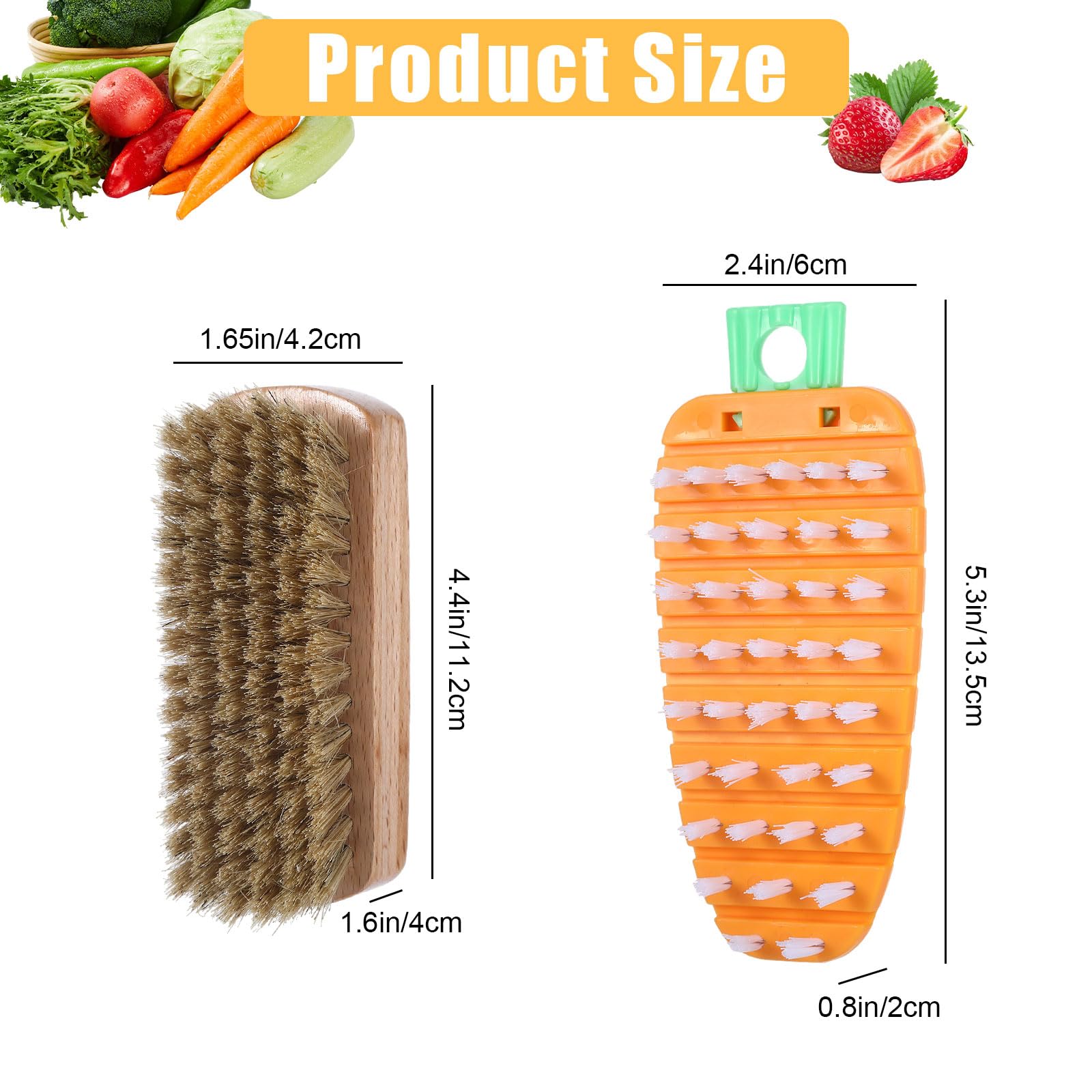 2PCS Funny Potato Scrubber Brush, Carrot Vegetable Brush Cleaner, Vegetable Scrubber for Veggie Potato Carrot Cucumber Fruits Corn Beets Roots Mushroom Scallop Hard Shells Fish Mussels for Food