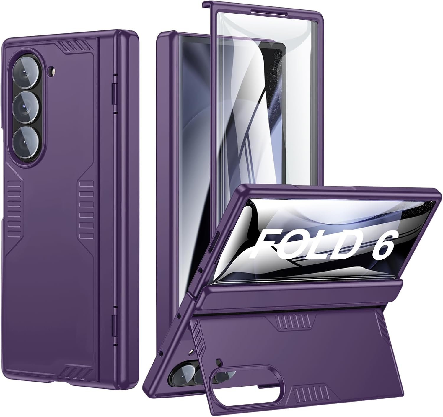 for Samsung Galaxy Z-Fold-6 Case: [Hidden Kickstand][Wireless Charging] Slim Hinge Lightweight Stand Case with Screen Protector - Soft Protective Phone Cover for Z Fold 6 5G 2024 (Purple)