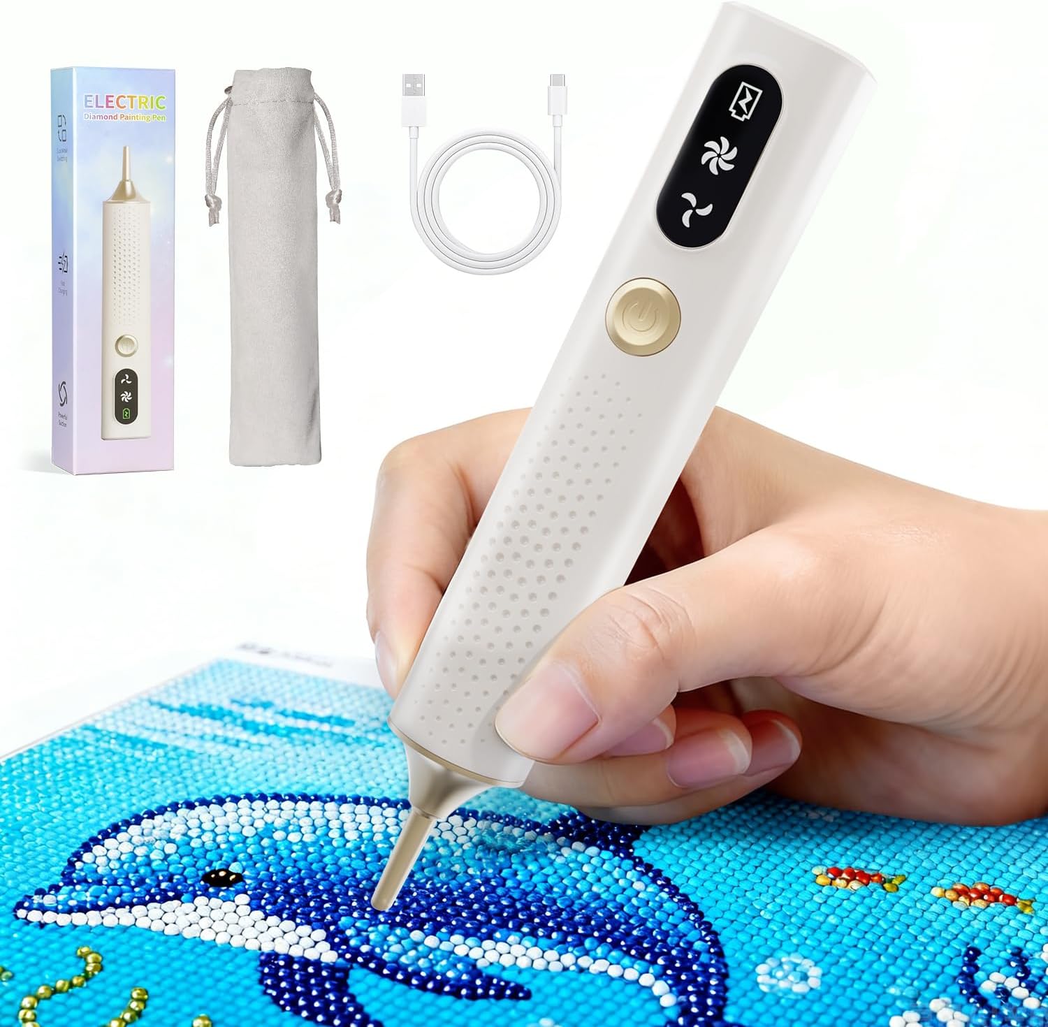 Haroopet Electric Diamond Painting Pen, Cordless Diamond Art Vacuum Pen no Wax Needed, Rechargeable Diamond Painting Tools, Adjustable Suction Mode Diamond Art Kits Accessories for Adults & Kids White