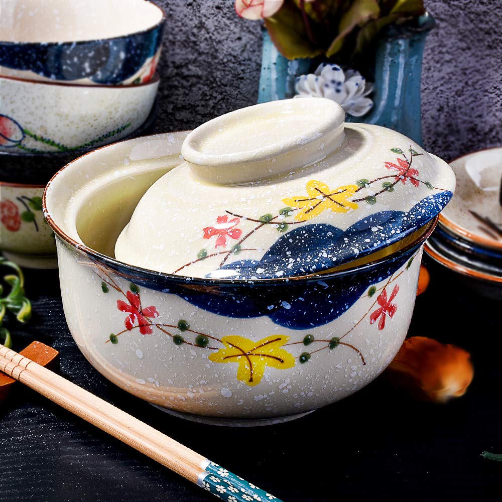 38 OZ Large Ceramic Ramen Bowls 2 Sets(8 Piece), Japanese ramen bowls, soup bowl, noodle bowls with Spoons and Chopsticks For Salad, Rice, Noodles, Microwave & Dishwasher Safe (Ramen bowl 2