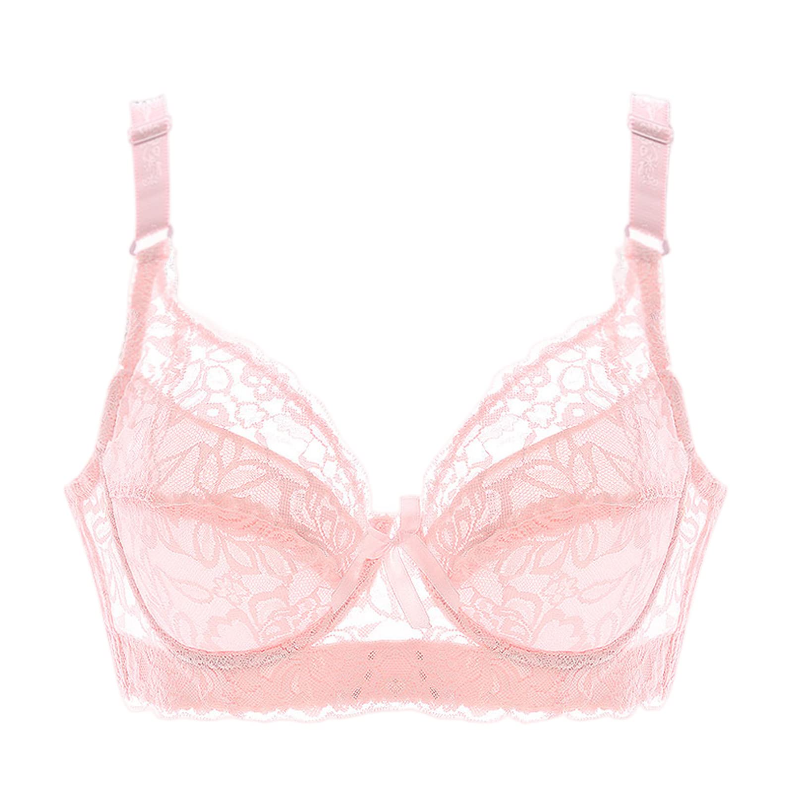 BURUVO Women's Push Up Bra with Floral Lace Cups Underwired Bra Padded Underwear Bustier Thin Lingerie Top Pink 48B