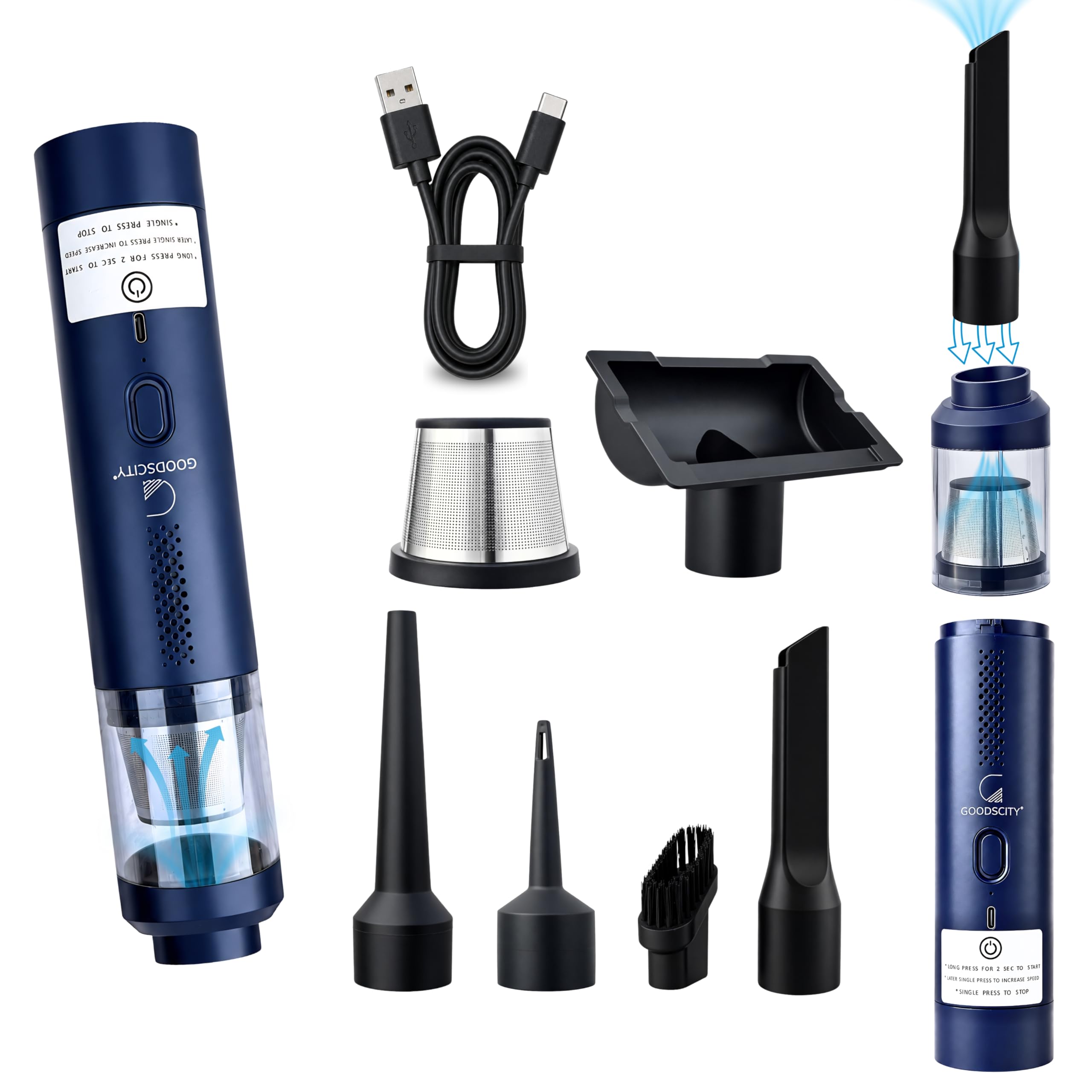 GOODSCITY Portable Vacuum Cleaner | 4 in 1 Wireless Car Vacuum Cleaner & Blower | 2-Mode Suction Upto 12000PA | BLDC Motor | Dual Filtration with SS HEPA | Multiple Addons | 1 Year Warranty| GC-241-image-27