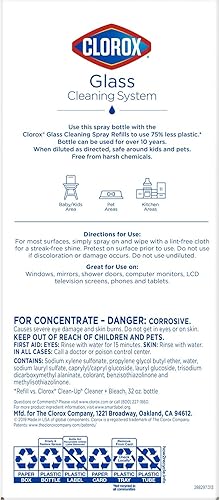 Miniatura 10 de Clorox Glass Cleaner Cleaning System with one Reusable Bottle Plus 2 Refill Cartridges, Household Essentials, 3 Piece Set