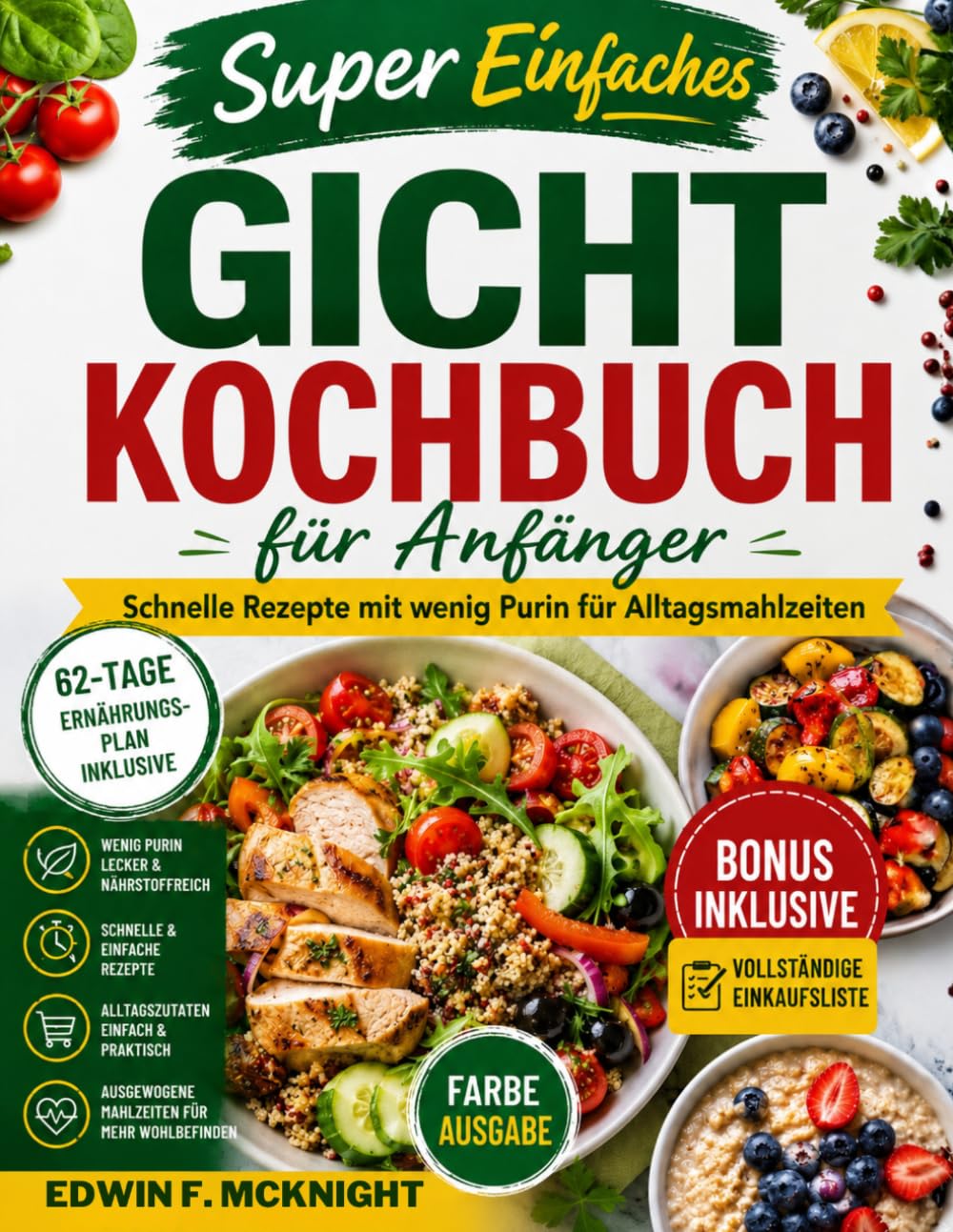 SUPER EINFACHES GICHT-KOCHBUCH FÜR ANFÄNGER: Schnelle Rezepte mit wenig Purin für Alltagsmahlzeiten