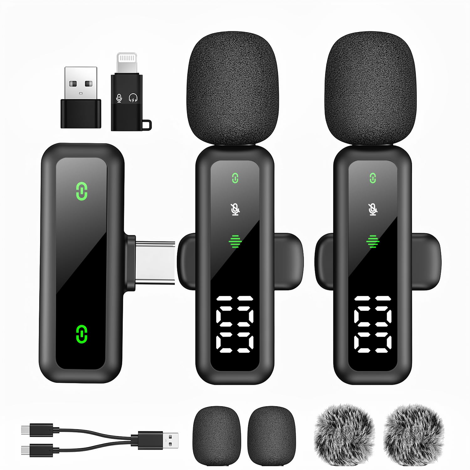 XIXIXIAXIA Kabelloses Lavalier Mikrofon mit LED Anzeige, Mini Mikrofon Clip on Mikrofon mit Rauschunterdrückung, für Videoaufnahmen/Tiktok/YouTube/Vlog/Podcast/Content Ersteller (schwarz)