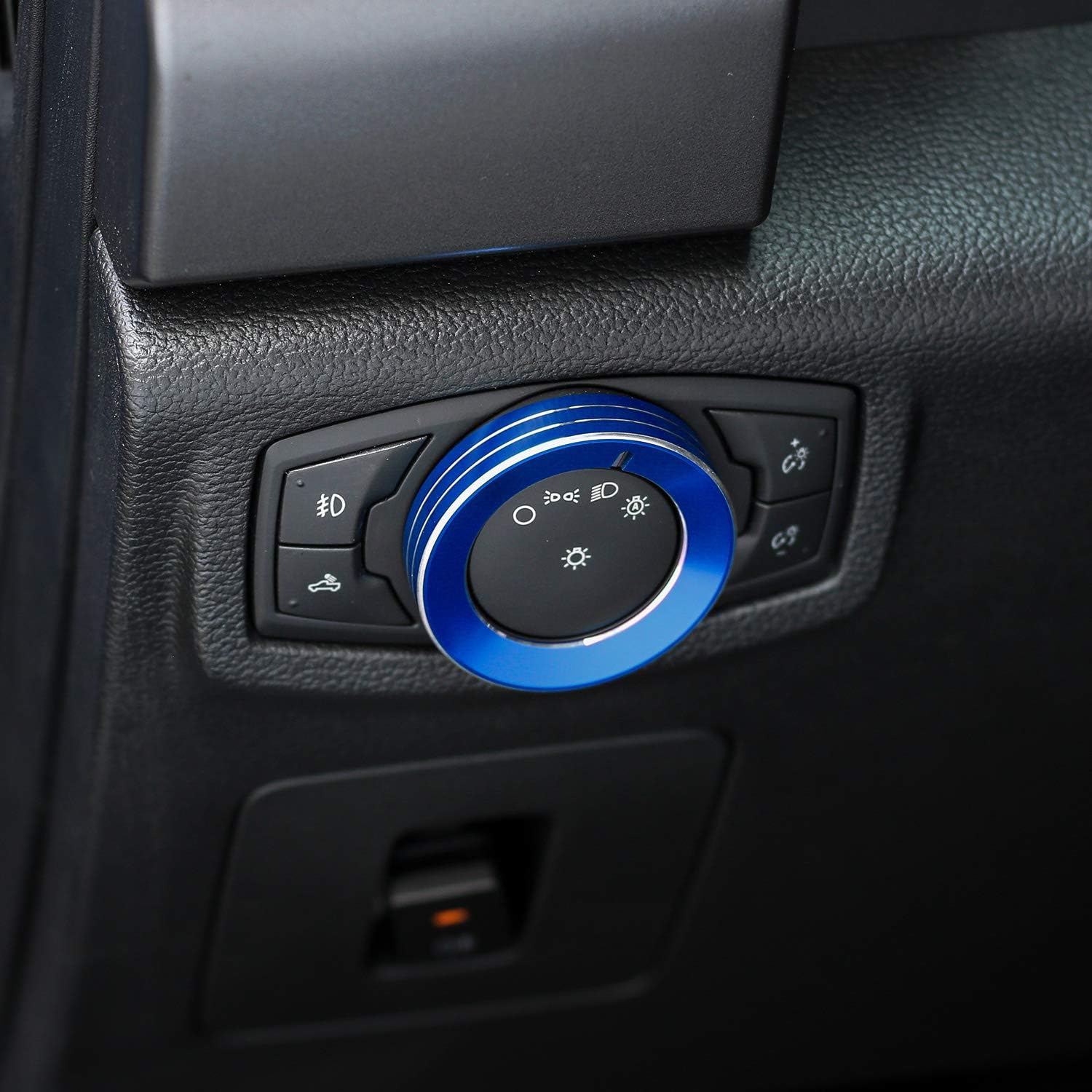 Keptrim for F150 Mustang Headlight Switch Knob Button Trim for Ford F150 Mustang 2015-2020, Blue Aluminum, 1pc