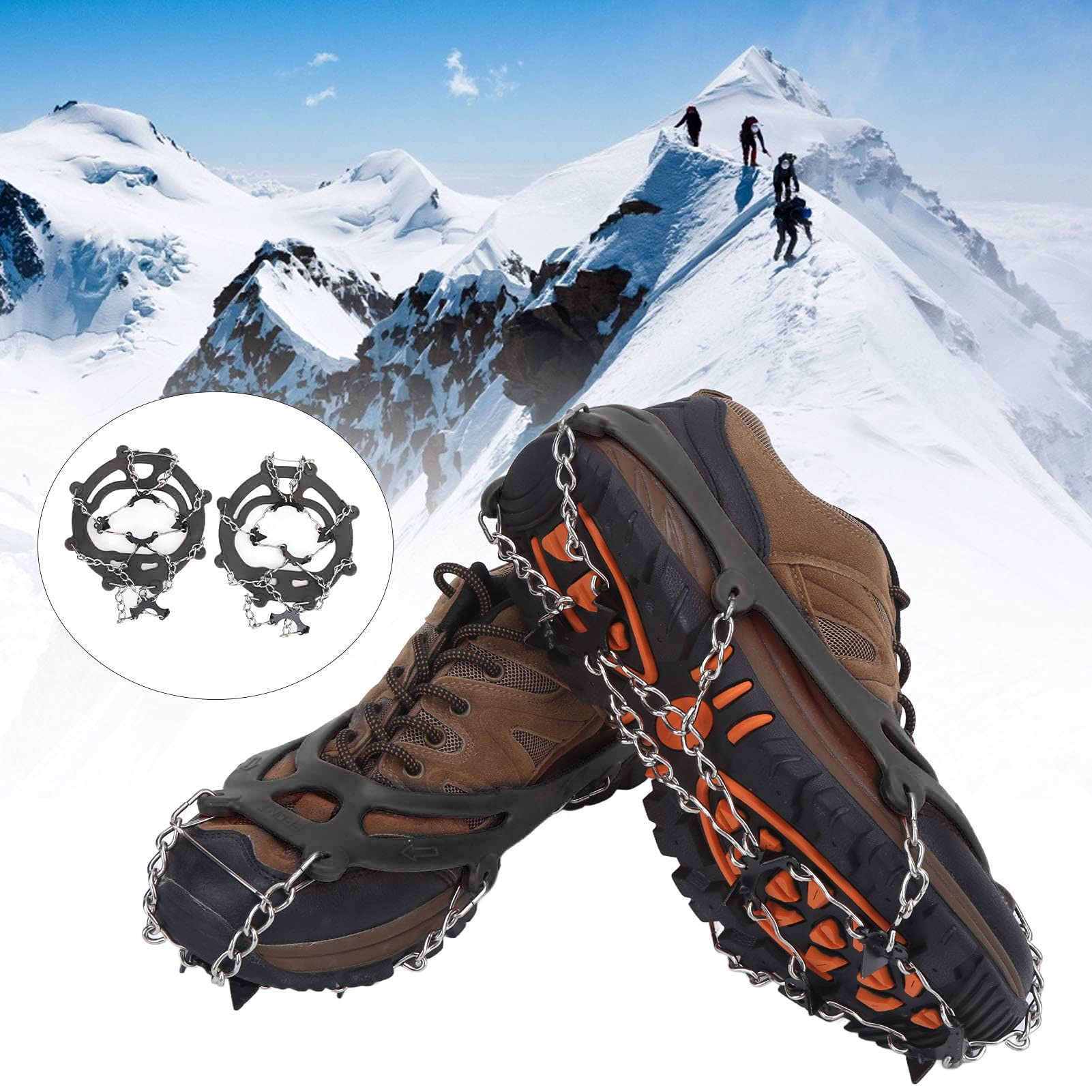 Kuuleyn 8?Tooth Walk Traction Cleats,Ice Cleats,Anti Slip Crampons,Rubber Spikes Ice Snow Grippers,Crampons Foot Cover Ice and Snow Outdoor Walking Weapon Mountaineering Skiing Crampons(Black)