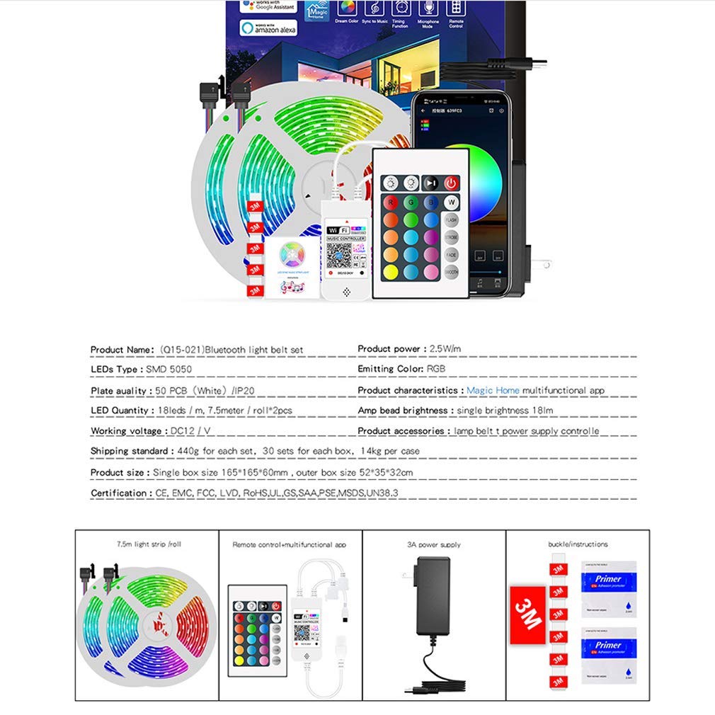 Striscia LED 5M, WiFi Luci LED Colorate Smart Phone Strisce LED Compatibile RGB SMD 5050 Musica SYNC LED Strip Controllo App E 24 Tasti Telecomando RF per Casa Cucina Festa TV Decorazione,10M
