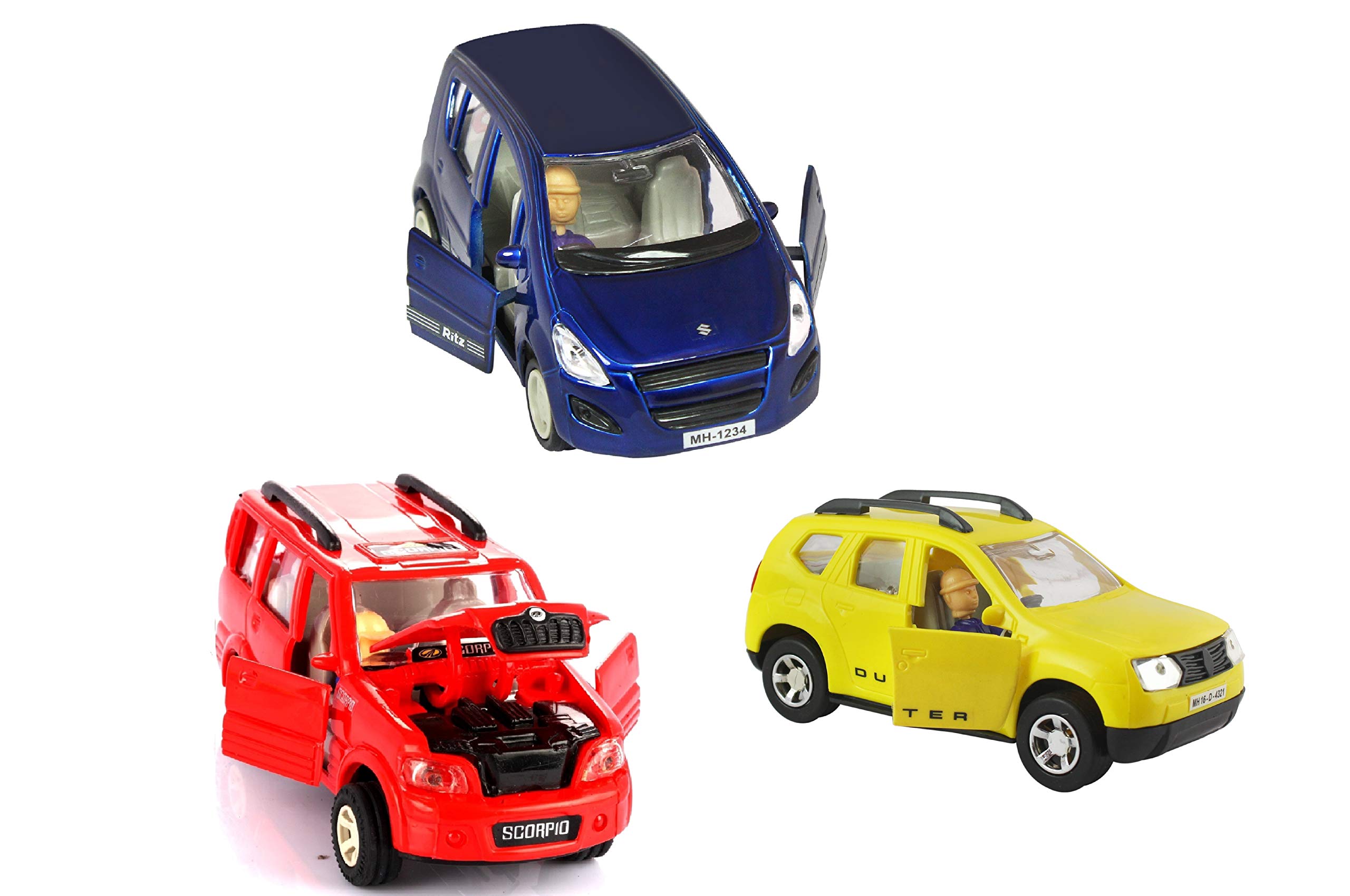 DealBindaas Pull Back Toy Scorpio, Duster, Ritz Car Car Vehicle Die Cast Scale Model Kid Toy Hobby Plastic Make in India