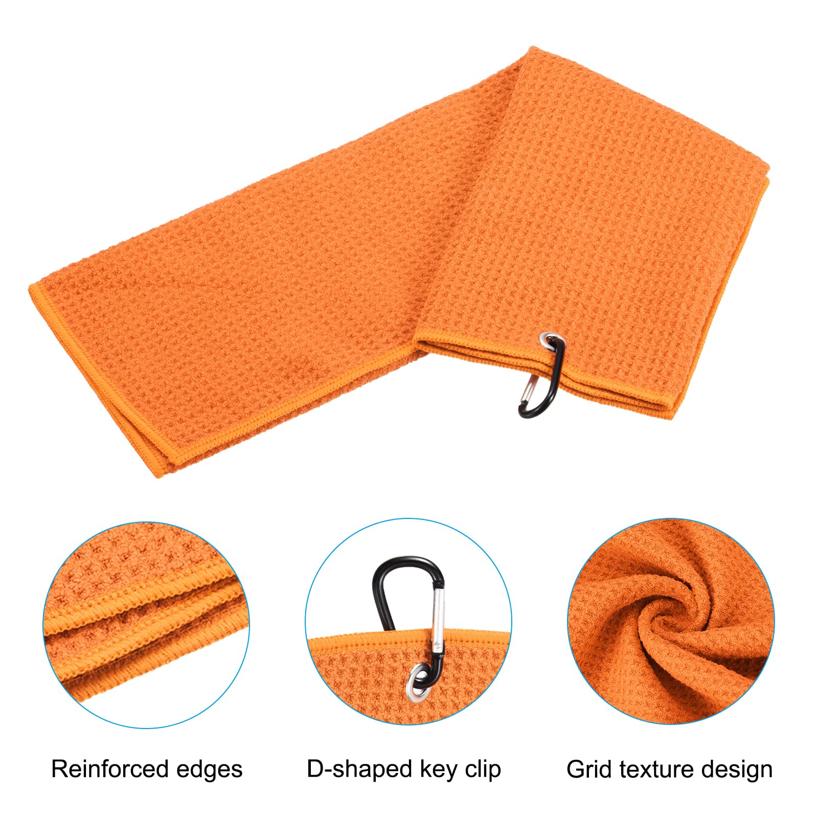 PATIKIL 12"x12" Tri-Pli Golf Serviettes, 2 Paquet Gaufre Motif Serviettes Doux Fibre Fort Eau Absorption avec D Pince pour Golf Amoureux, Orange
