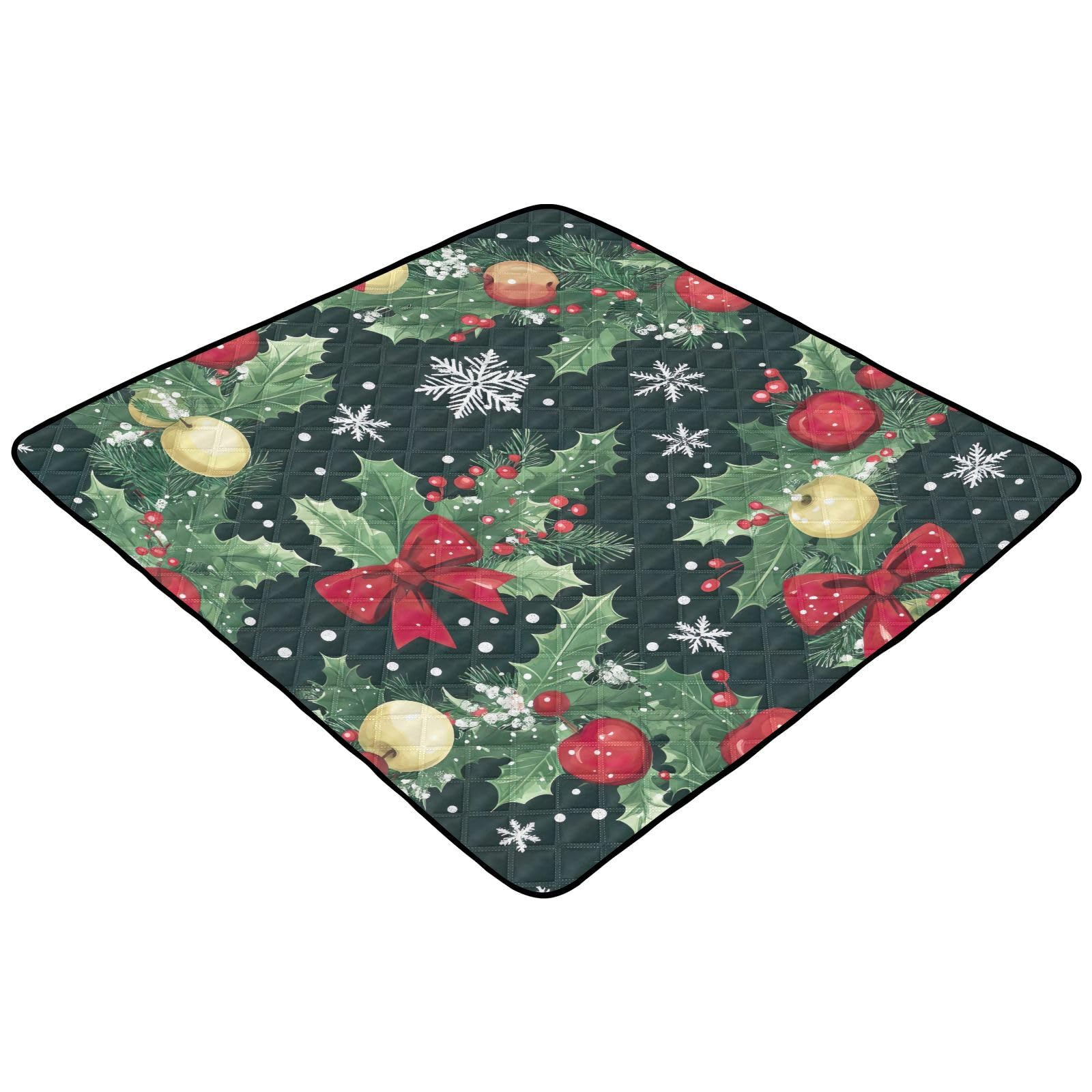 BOESI Doodle Christmas Botanical Pattern Baby Play Mat, 50“ X 50” Washable Folding Crawling Mat, Baby Floor Mat, Soft, Thick, Non-Slip
