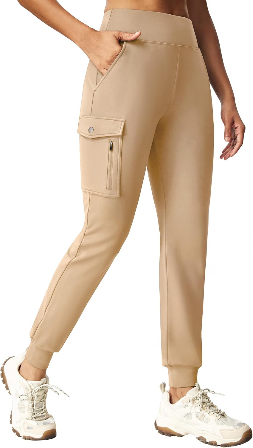 Ewedoos Fleece Lined Joggers Women Water Resistant Thermal Sweatpants High Waisted Hiking Cargo Pants with Pockets