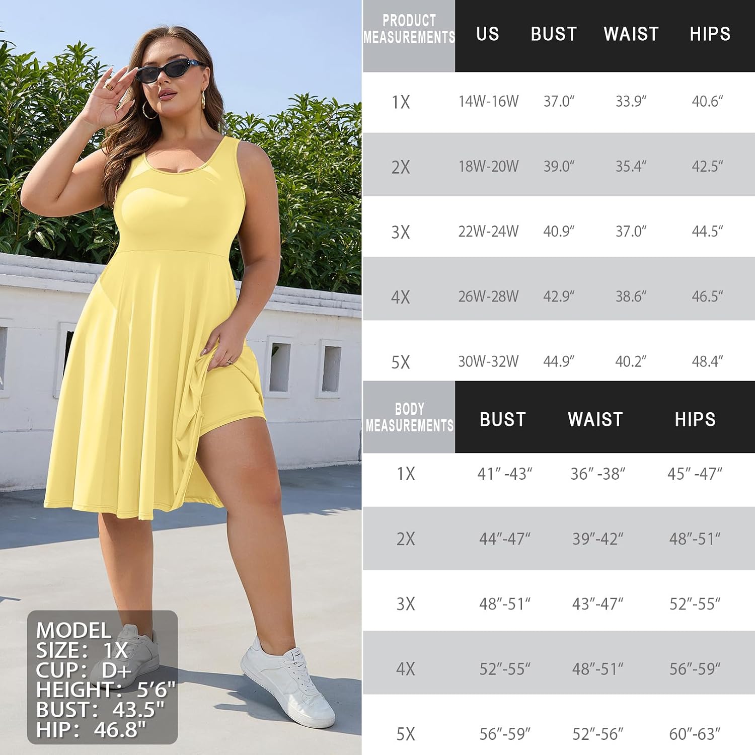 GINKANA Plus Size Tennis Dress with Separate Shorts Cloud Feeling Mini Tank Dress Sleeveless Workout Athletic Dresses,Yellow 2X