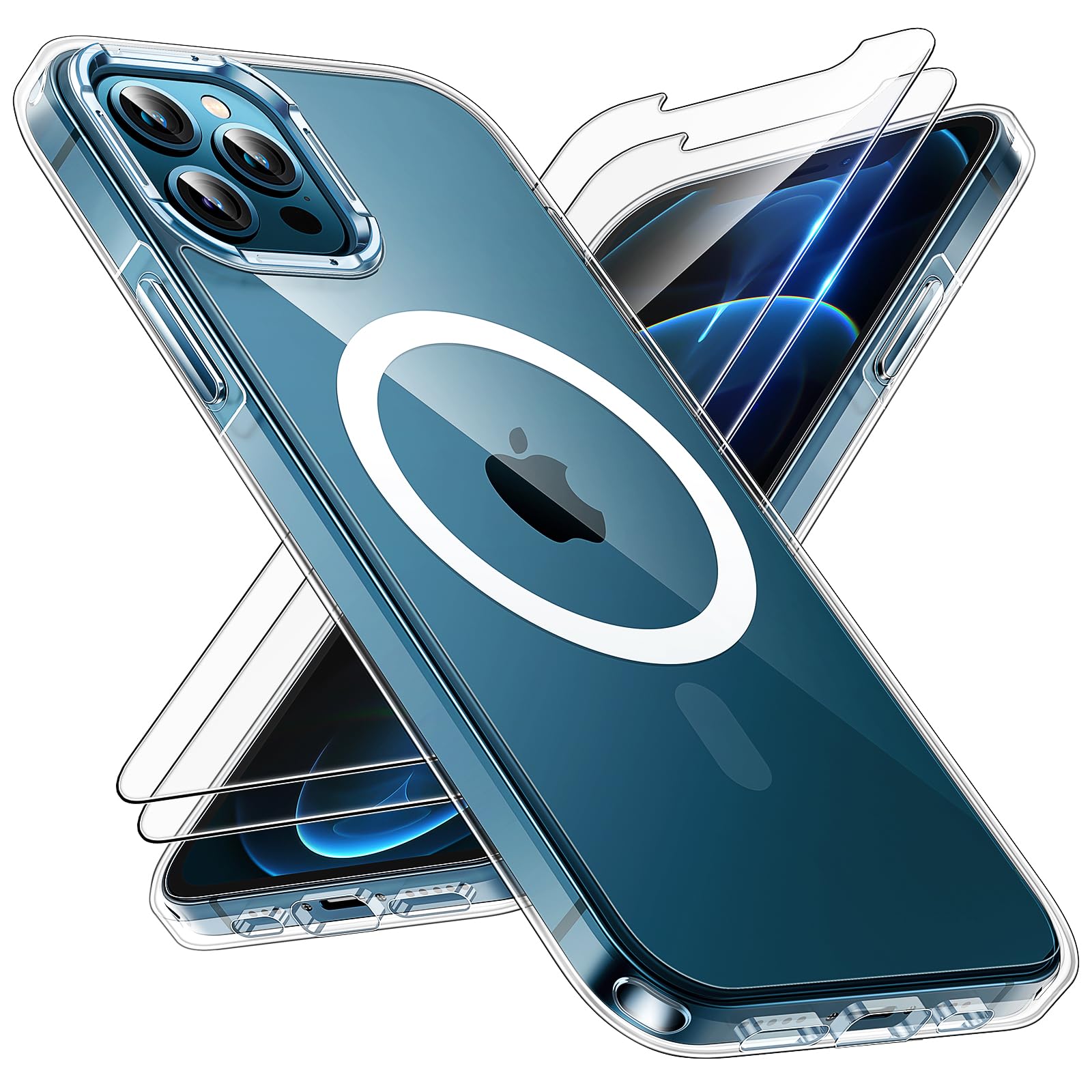 TAURI for iPhone 12 Pro Max Case, Compatible with Magsafe [Yellowing Resistant] with 2X Screen Protectors, Military-Grade Protection, Slim Magnetic Phone Case for iPhone 12 Pro Max, Clear, 6.7"Global Recycled StandardGlobal Recycled StandardGlobal Recycled Standard