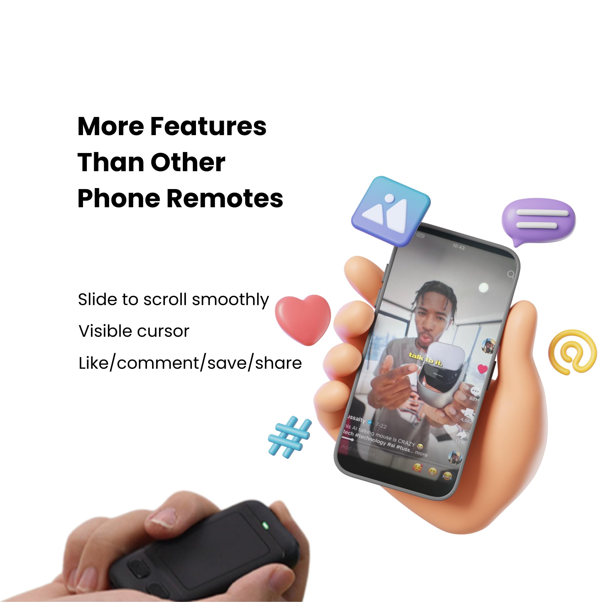 Cheerdots CheerTok Air TikTok - Mando a distancia con desplazamiento, control remoto Bluetooth para control de cámara, presentación Bluetooth, girador de páginas, disparador remoto inalámbrico para